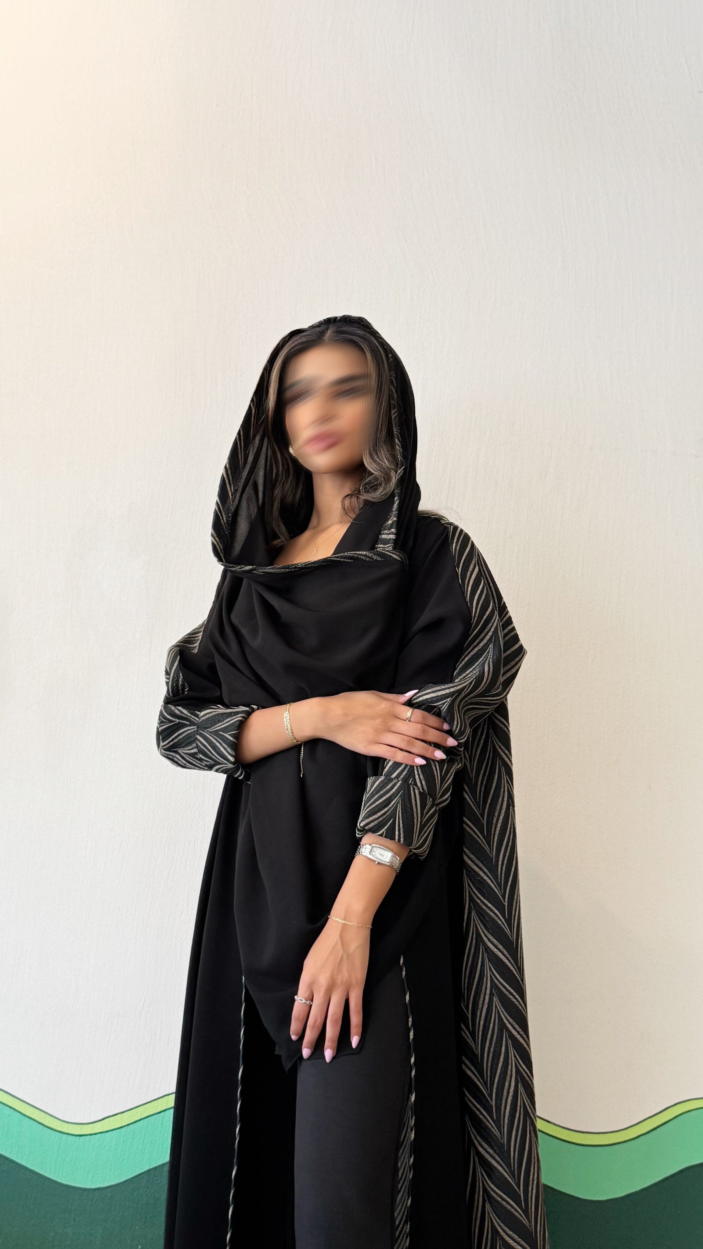 MW1715 - عباية بخامتين الامام سبراميك اندنوسي والخلف جاكار هندي - Aya