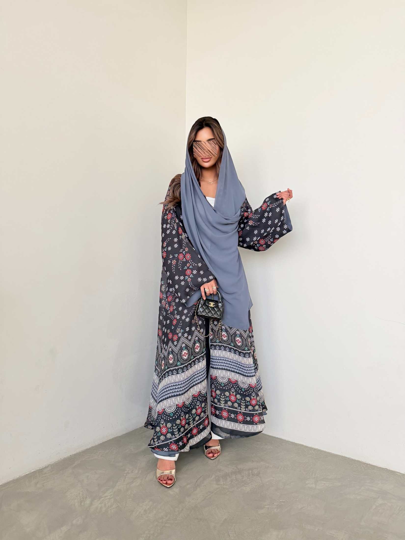 MWT5015 - قماش شيفون مشجر مبطن قصة نص كلوش - Aya