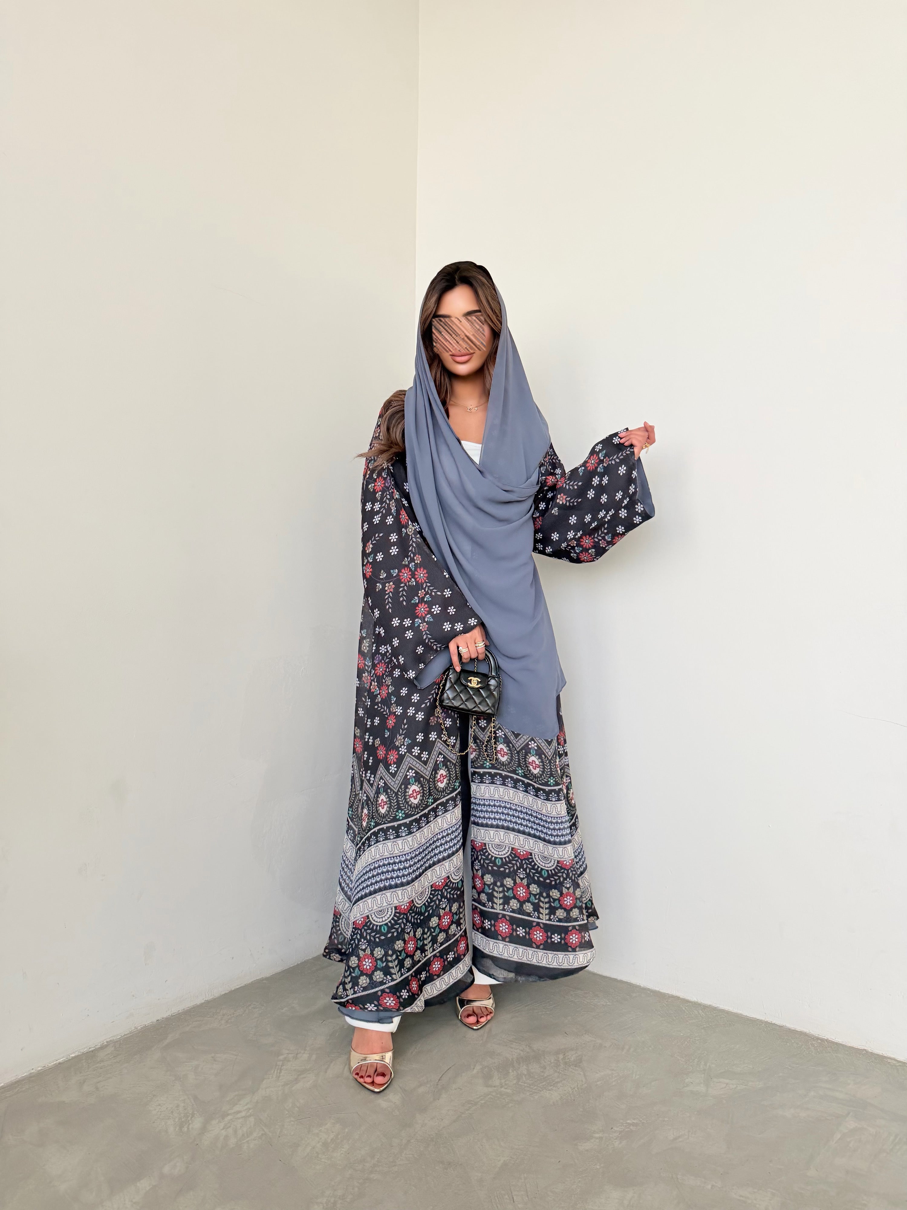 MWT5015 - قماش شيفون مشجر مبطن قصة نص كلوش - Aya