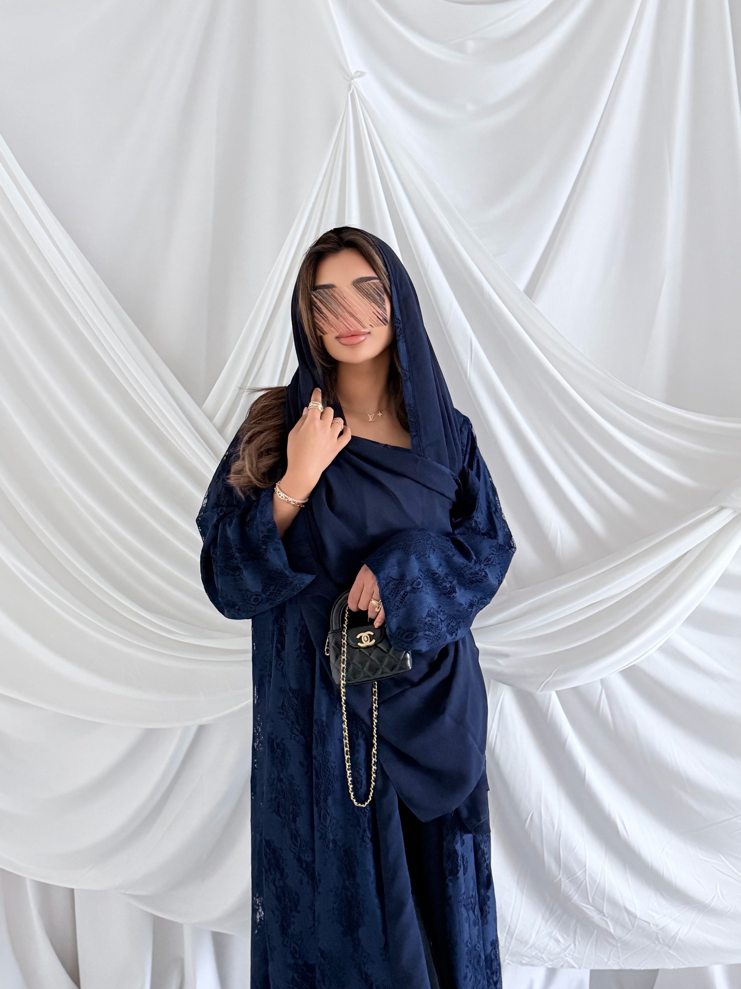 MWT5057 - قماش كحلي دانتيل مبطن كامل قصة كلوش - Aya