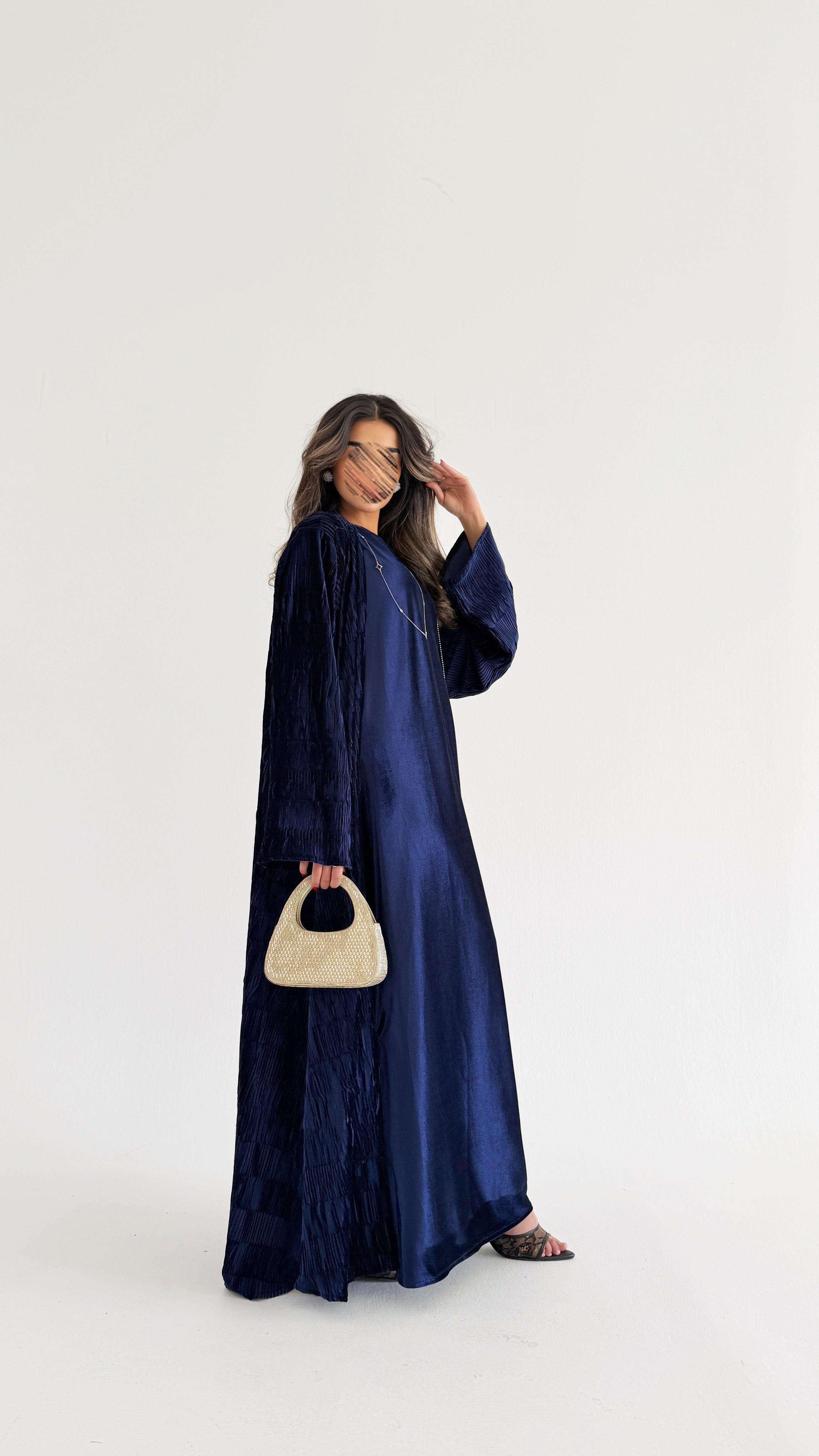 MWJ017 - جلابية شامواه مكسر بقطعتين فستان داخلي وقطعة من فوق - Aya