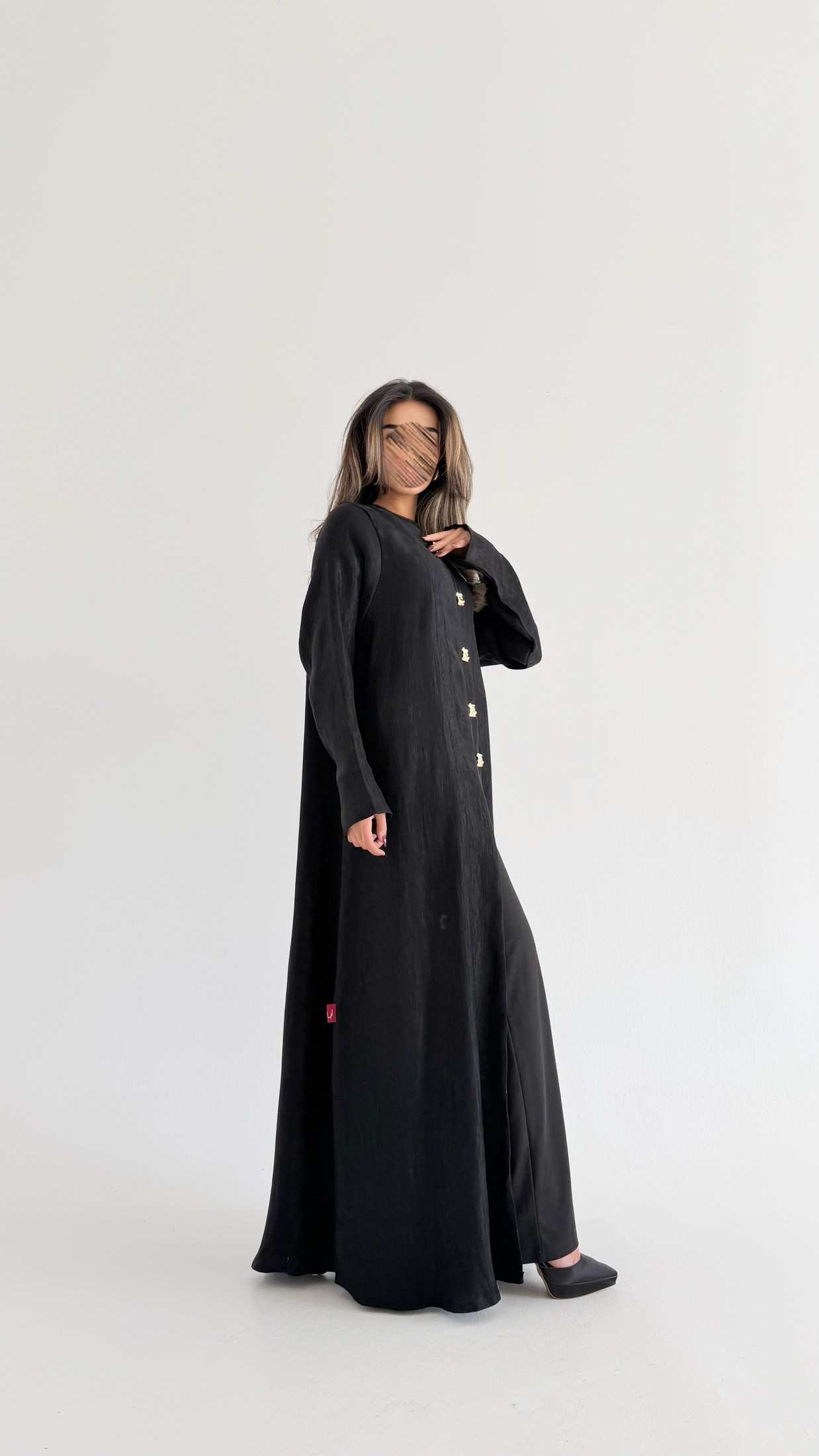MWT659 -عباية اسود بليزر قماش مكسر - Aya