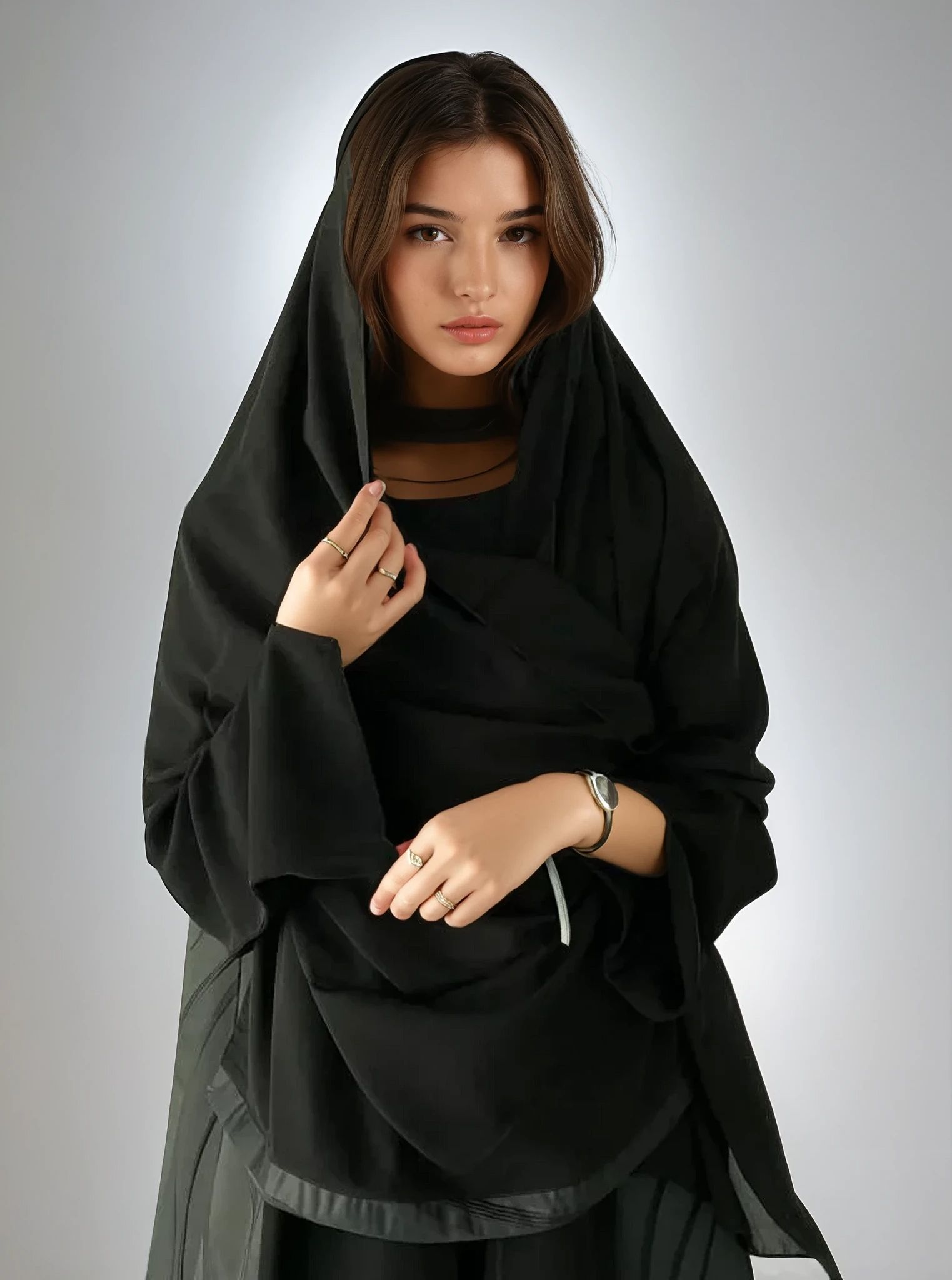 MW645 - Light Crepe Standing with Jacquard Half-Cloche