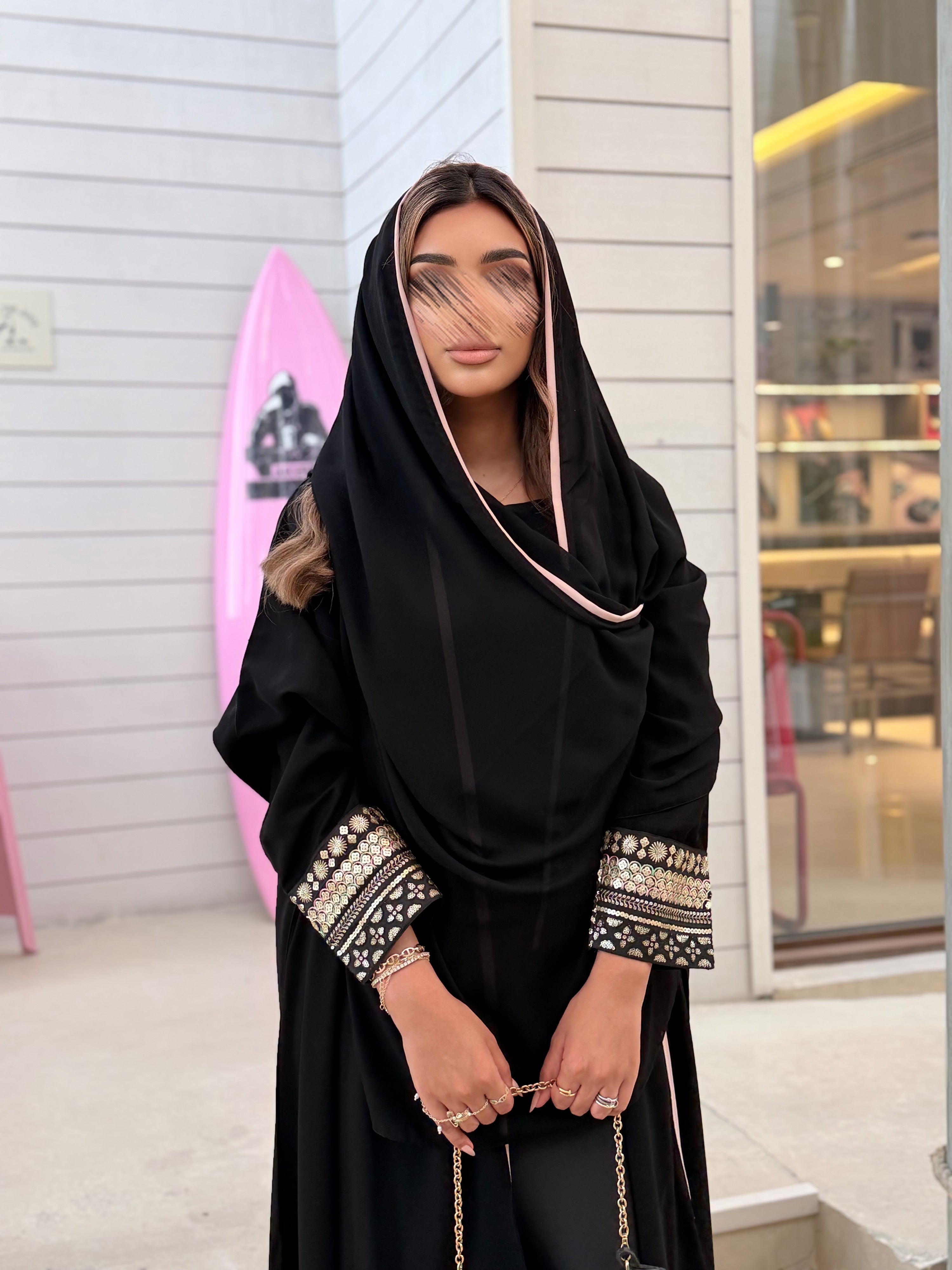 MWT789 - عباية كريب مع تدخيلة رمضانية