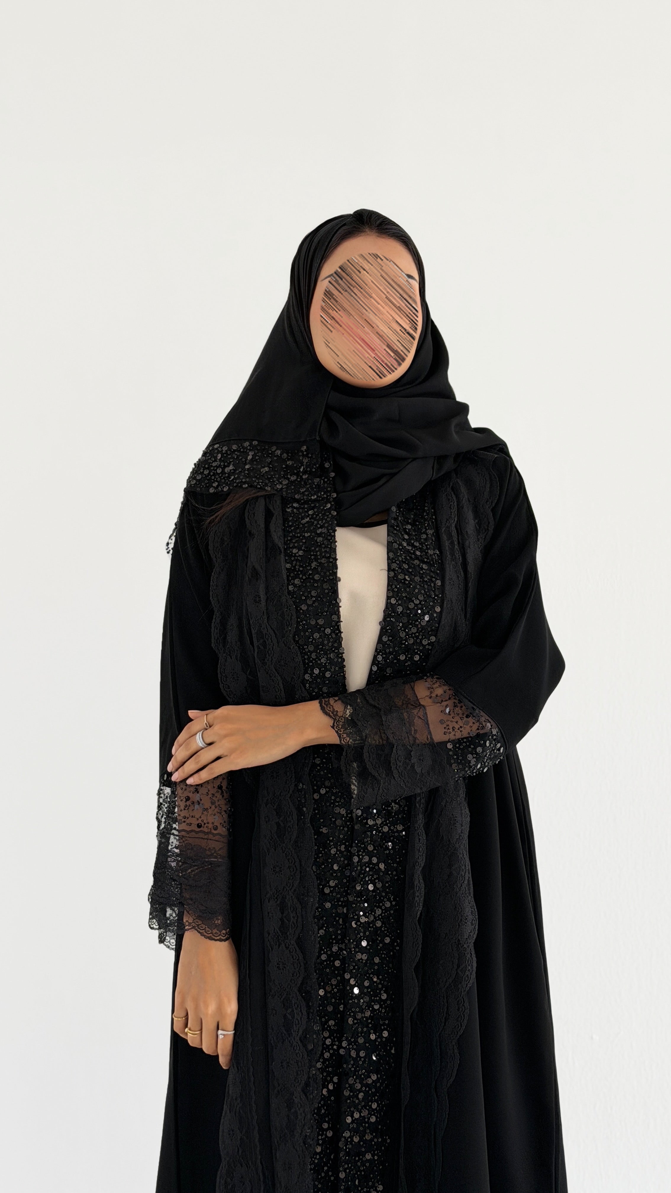 MWT1397 عباية بتدخيلة دانتيل مع شك - Aya