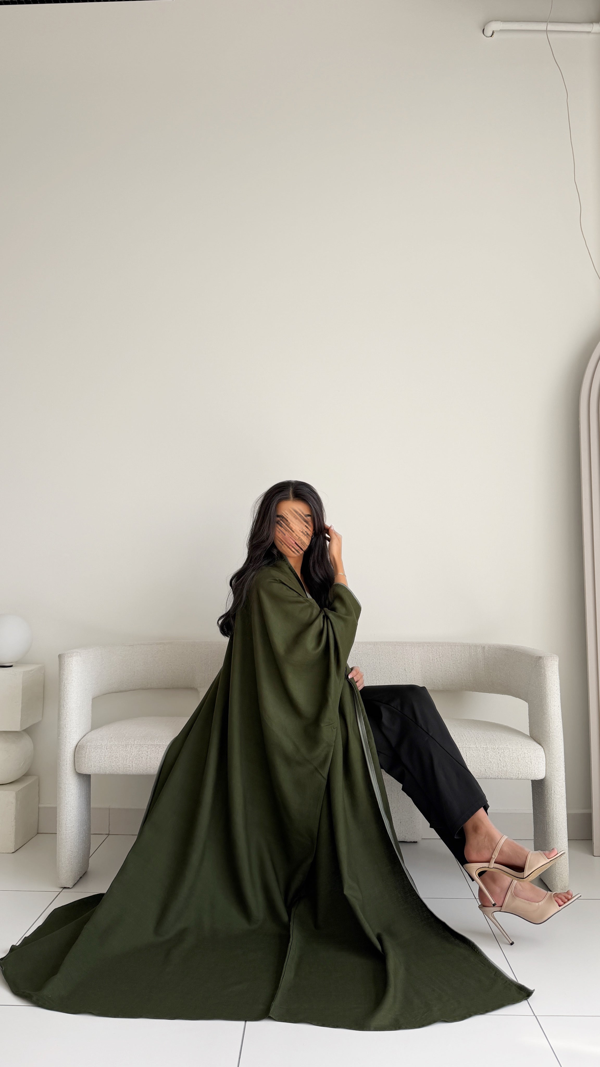 MWT2002 - عبايه لنن اخضر فاتح نص بشت - Aya