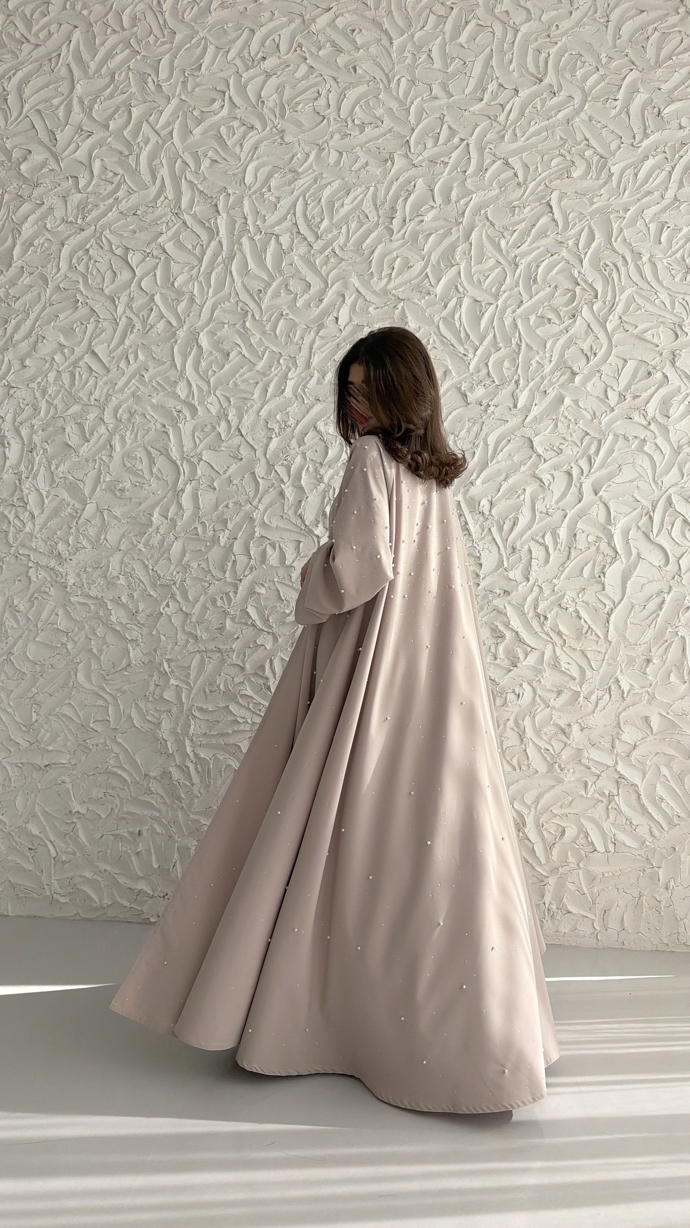 MW2064 - عبايه كريب دبل كلوش مع اضافة اللولو - Aya