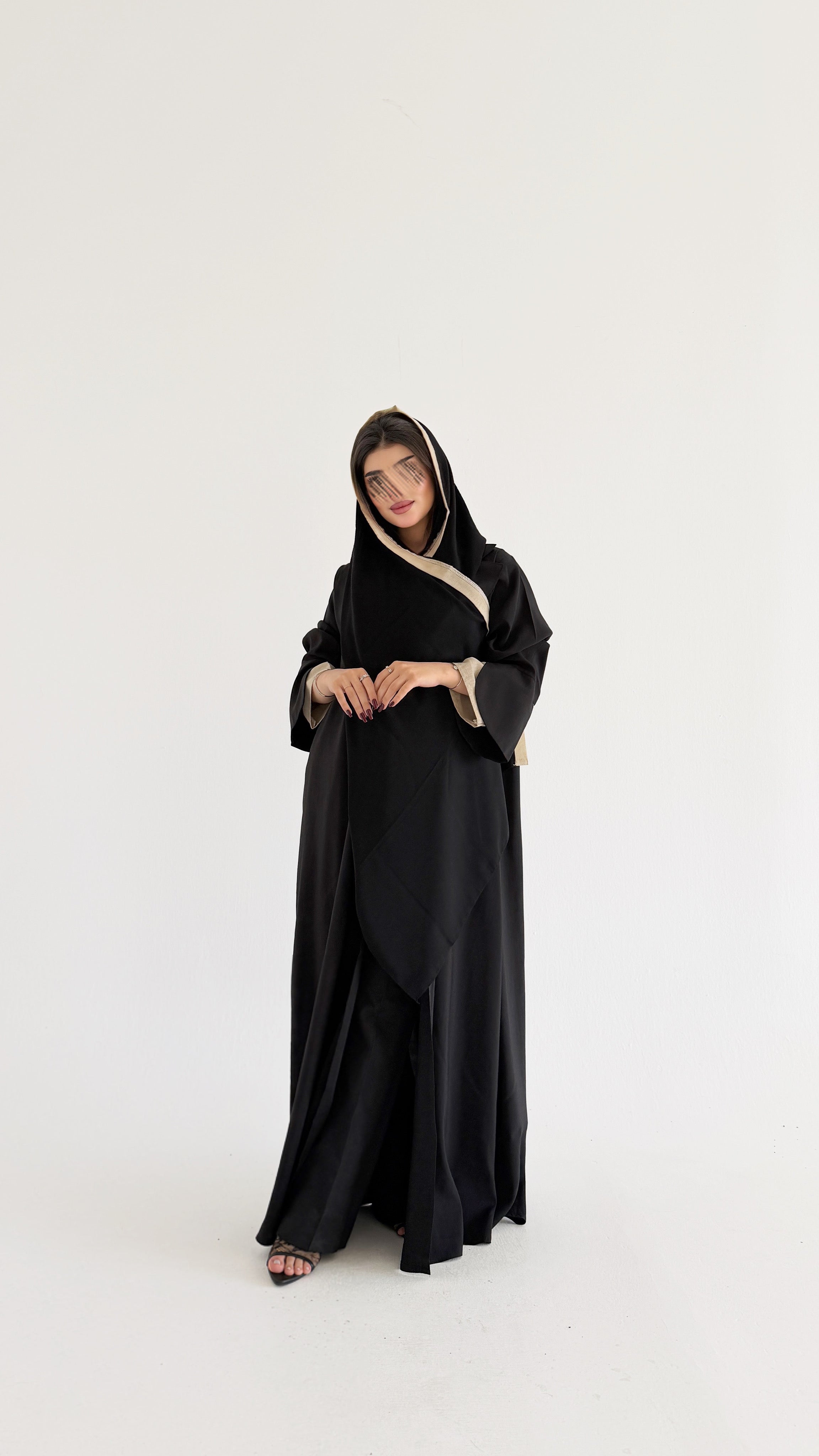 MW1401 - عباية حرير رسمية ياباني مع أكمام لنن - Aya