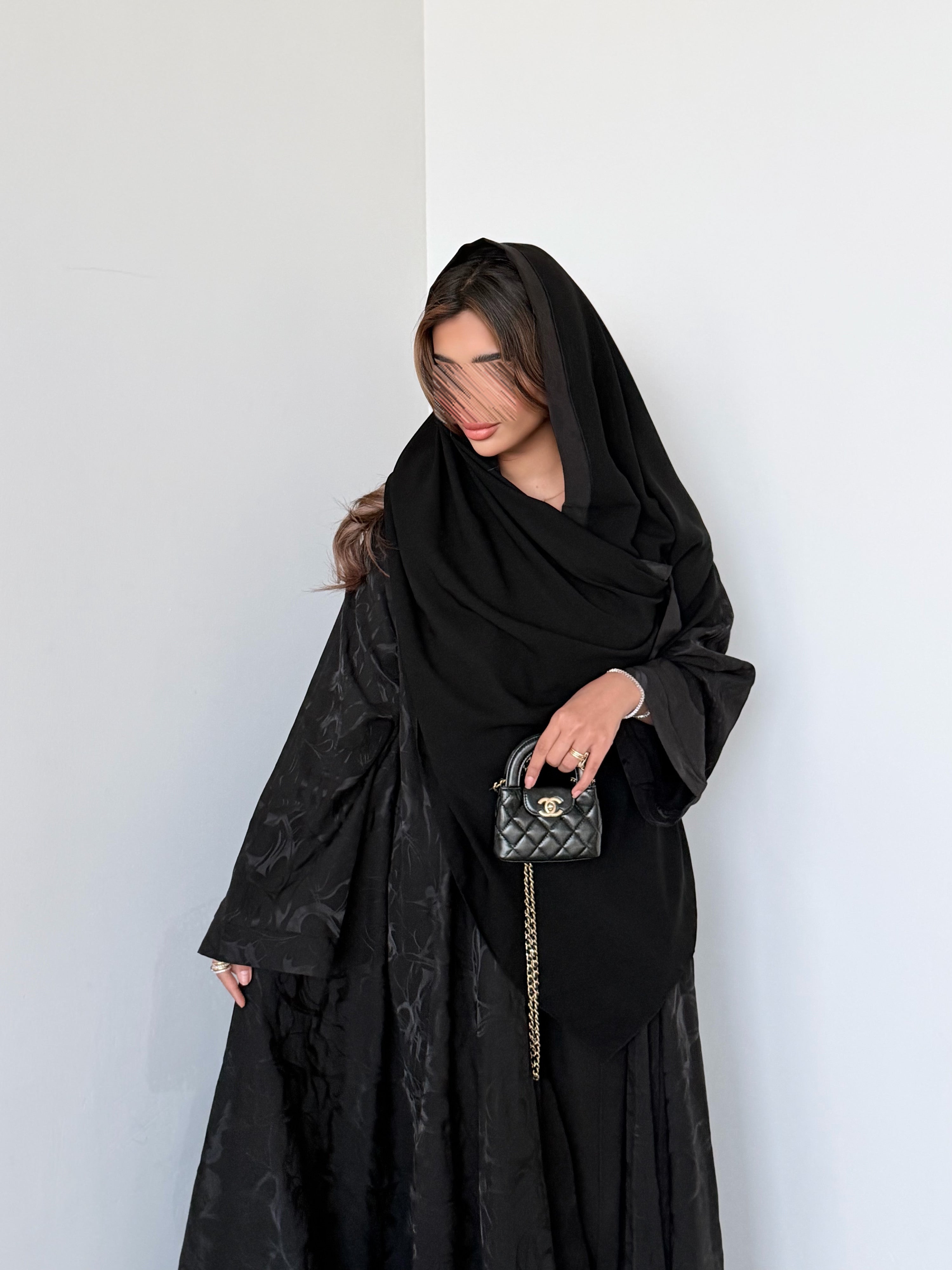 MWT5066 - عباية جاكار كوري دبل كلوش أسود – إصدار مميز - Aya