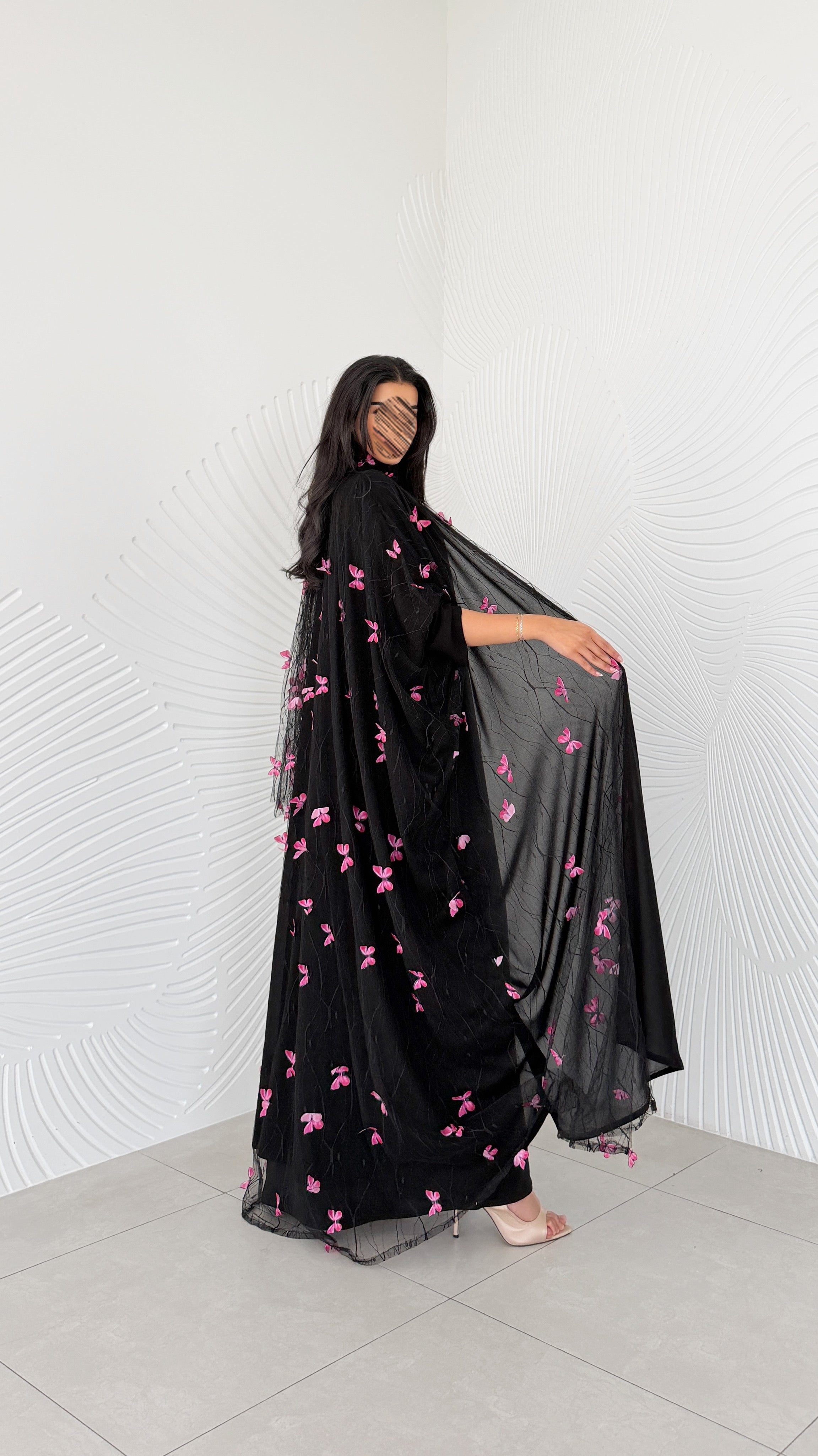 MW2176 - عبايه شيفون بطباعه حصريه نص كلوش - Aya