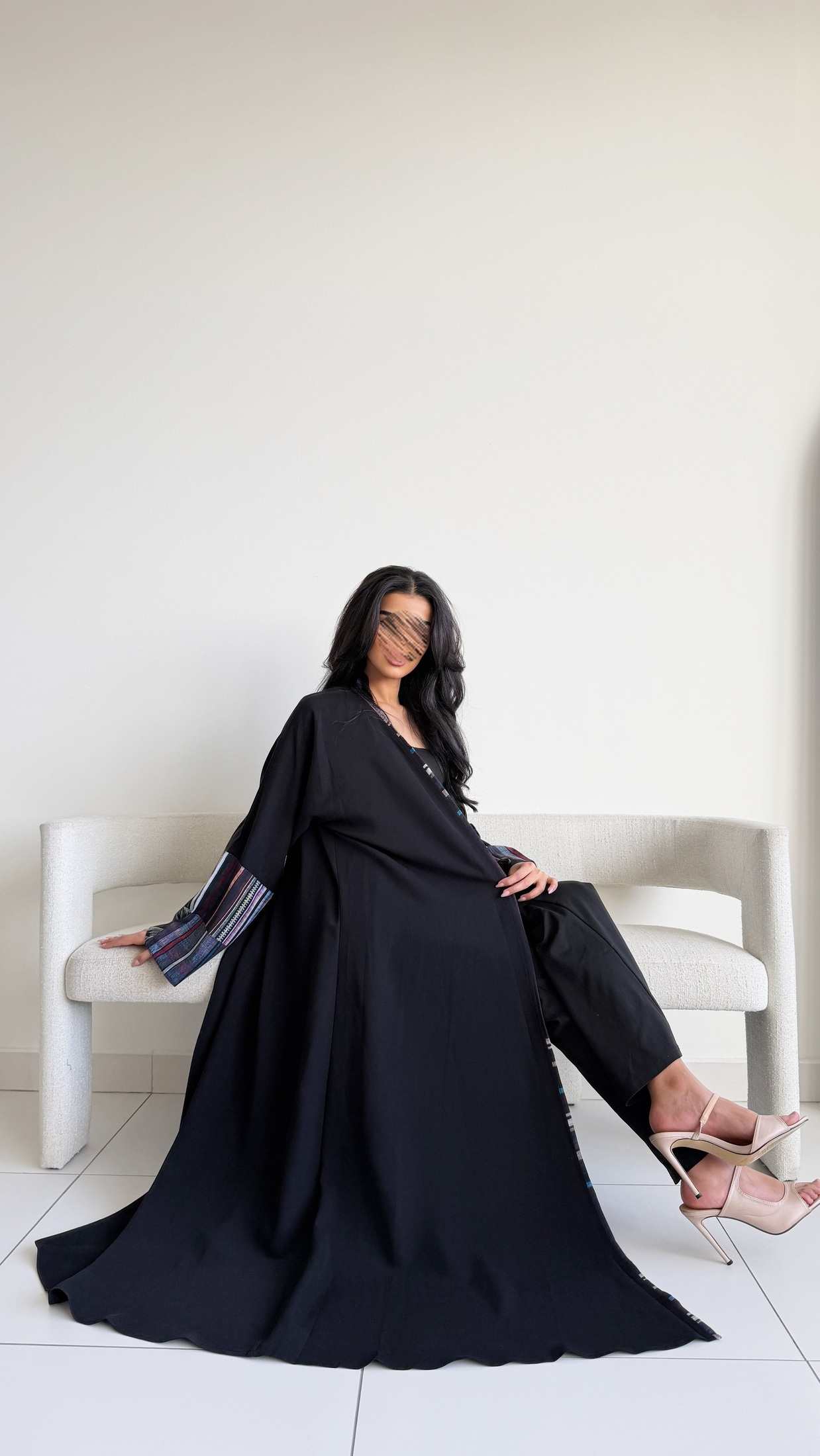 MWT1119 - عباية كريب مع تدخيلة لنن طباعة - Aya