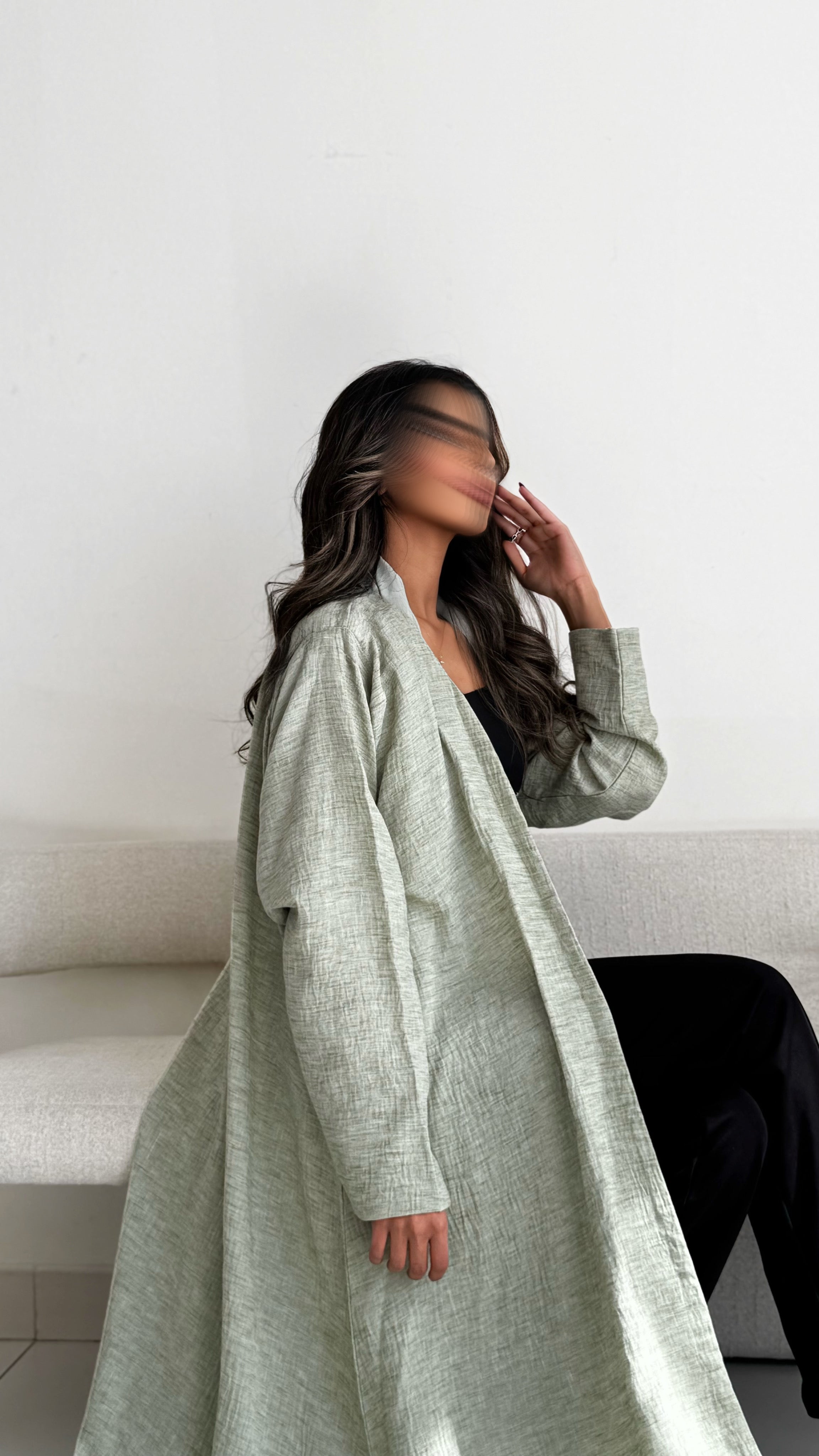 MWT529 - عباية أخضر فاتح لنن - Aya