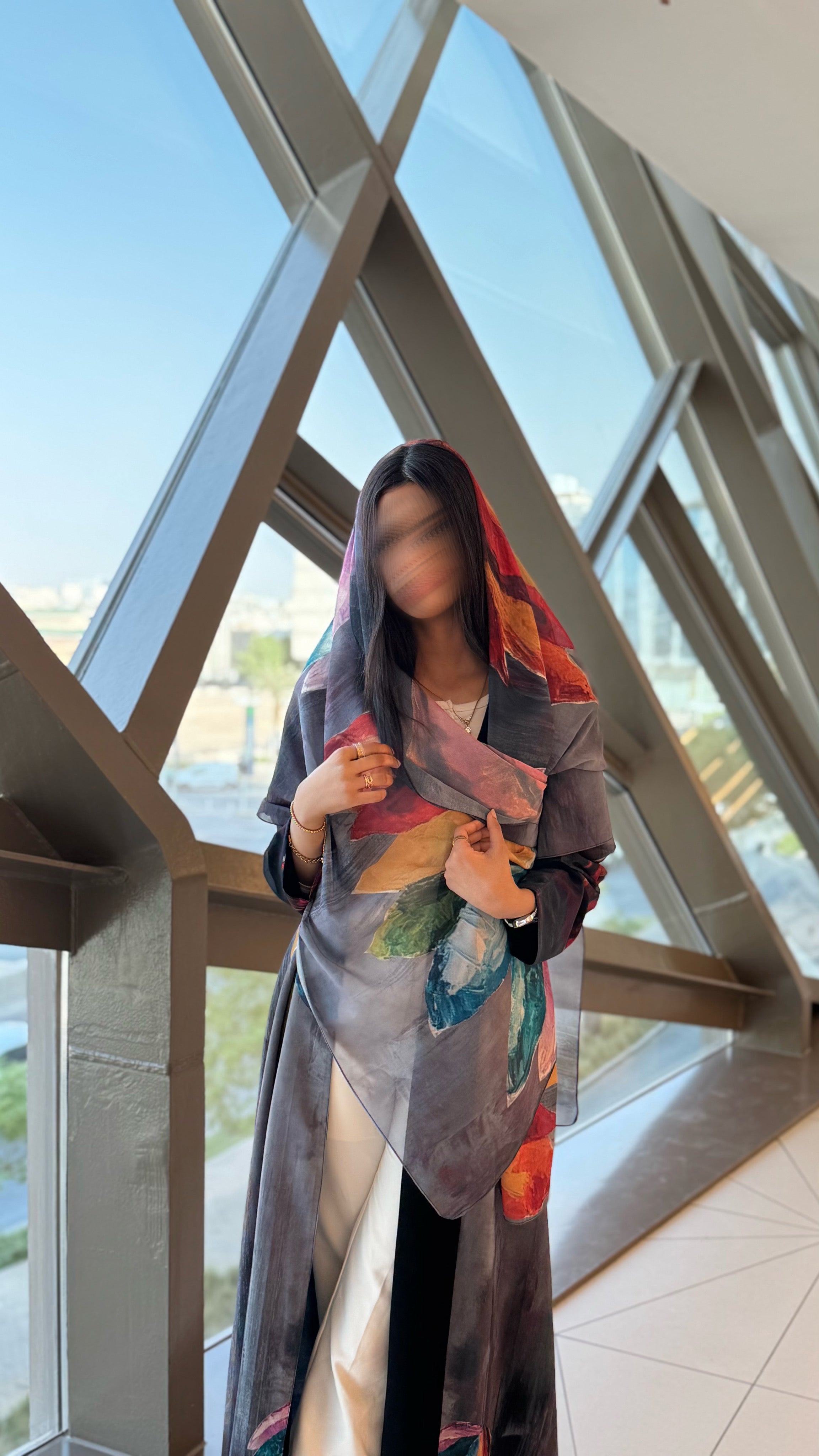 MW1561 - عباية شيفون مورد | Chiffon flowered abaya - Aya