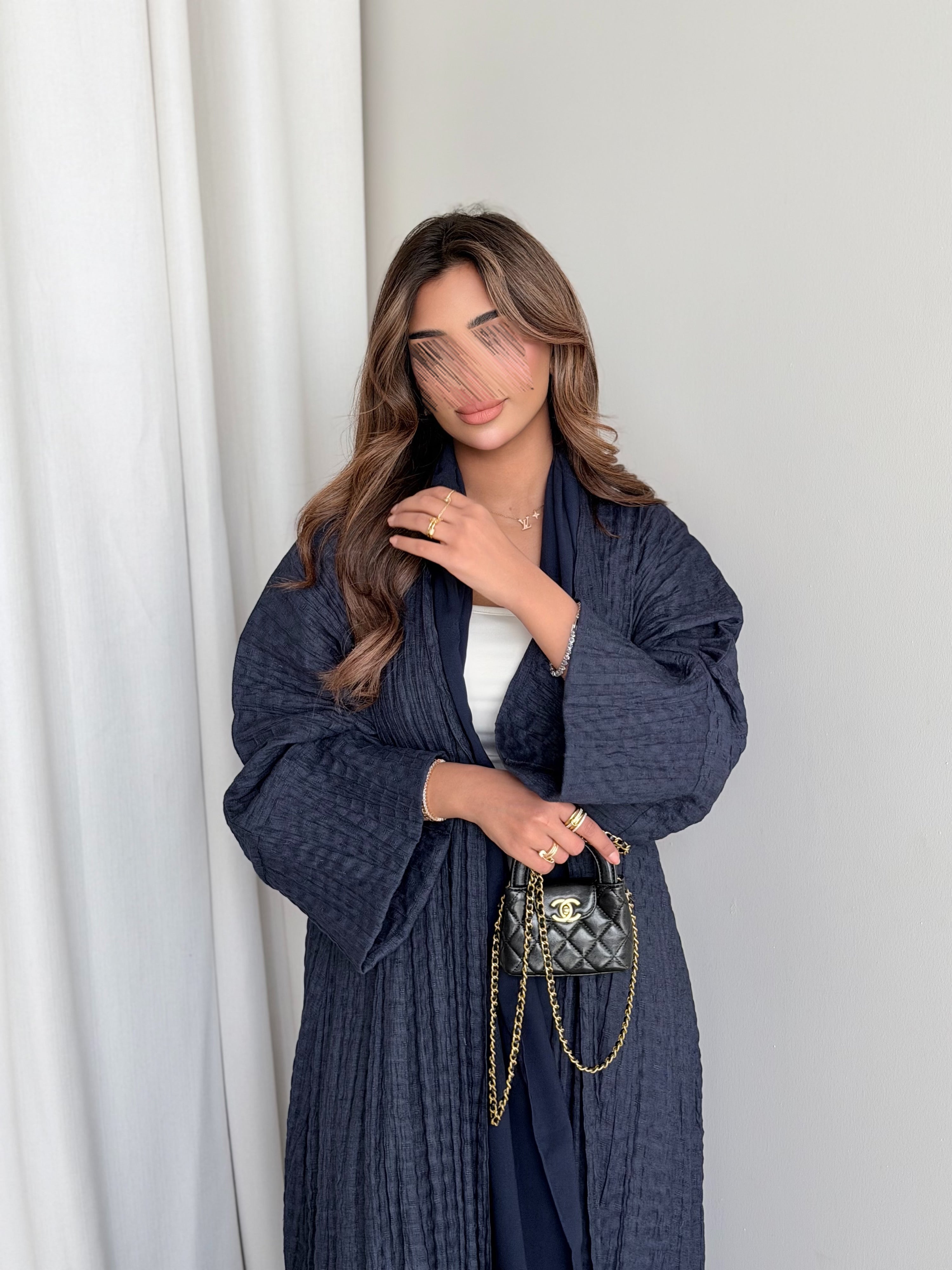 MWT5022 - قماش لينن كحلي فاتح قصة ربع كلوش - Aya