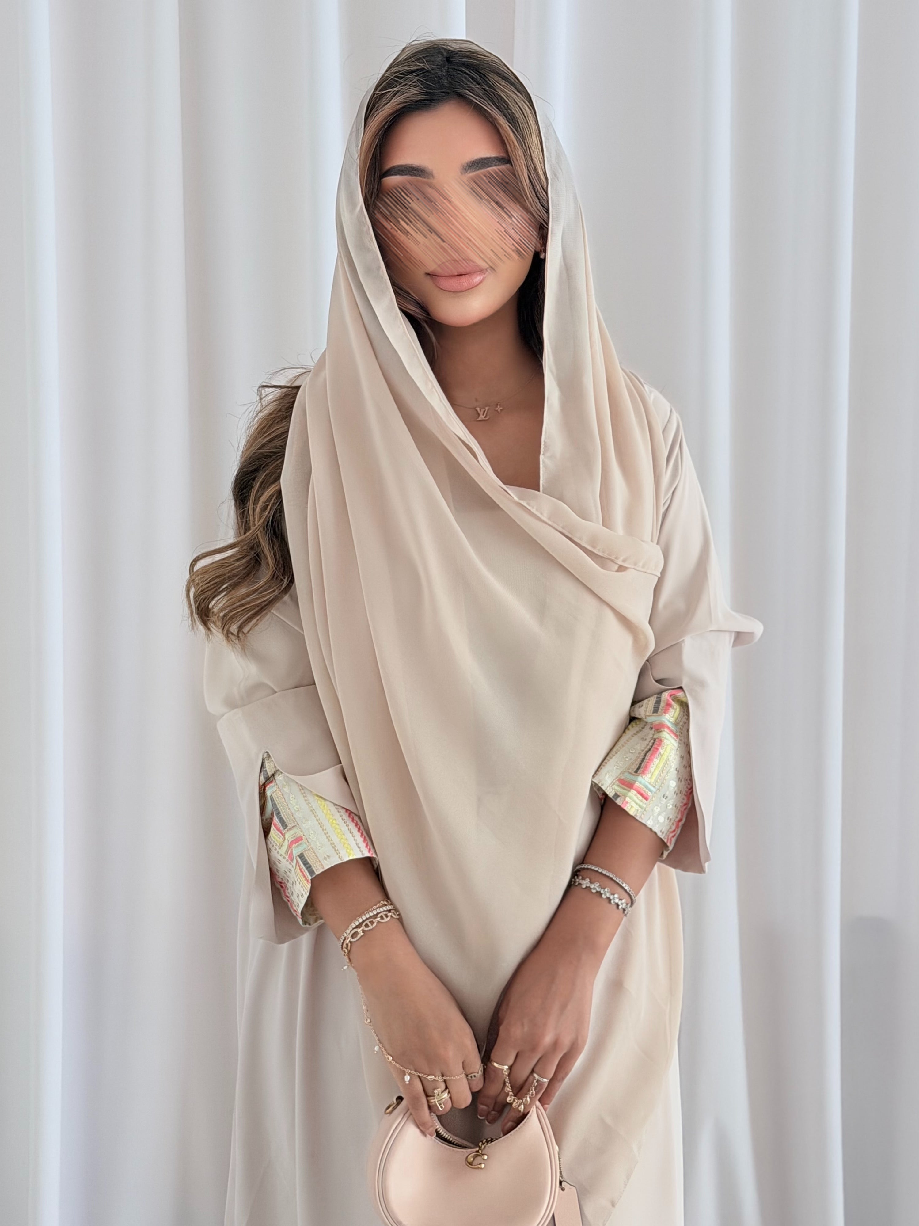 MWT5094 - قماش بيج كريب مع قماش لينن تطريز - Aya