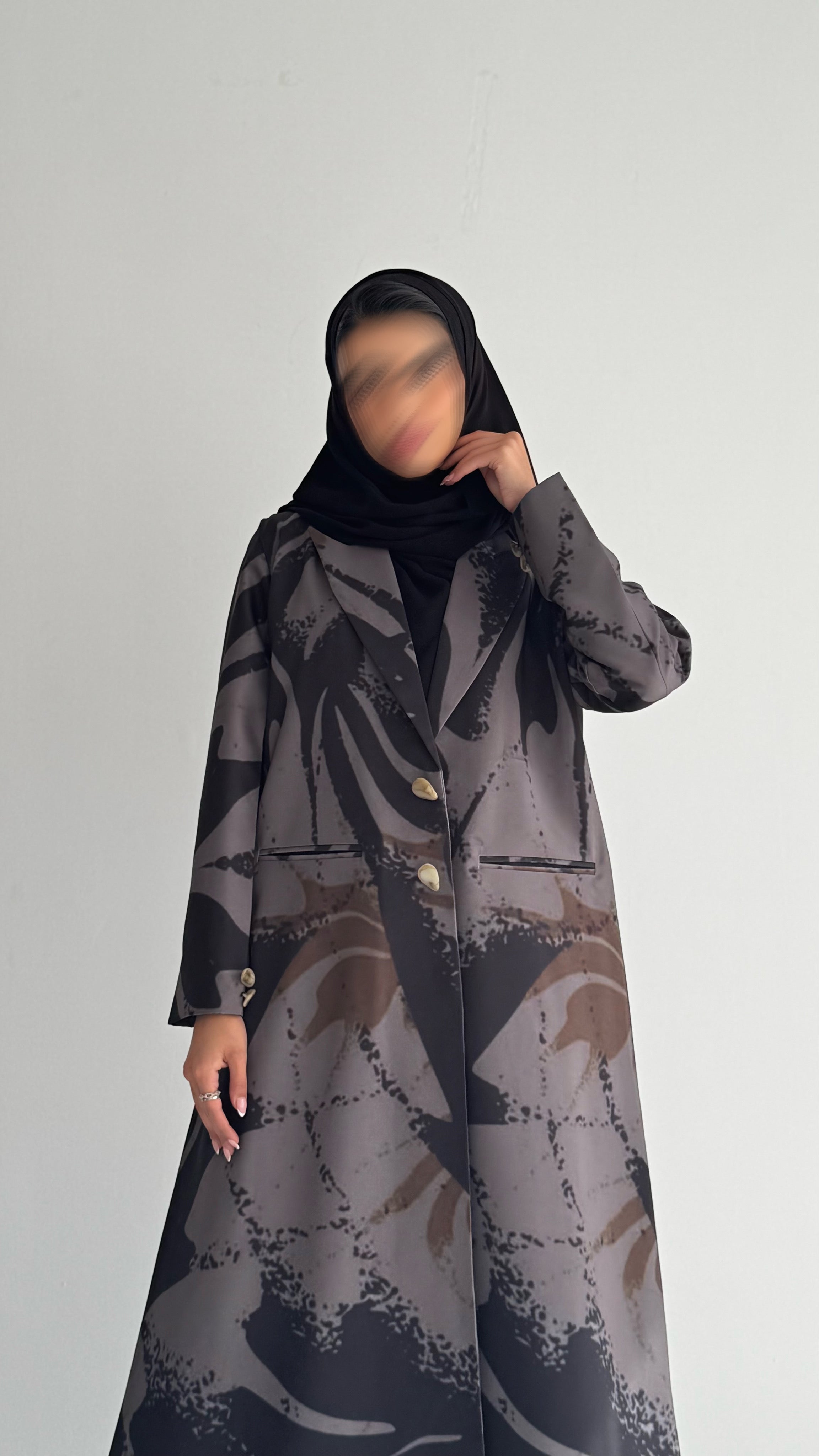 MWT841 - عباية بليزر طباعة | Printed Blazer Abaya - Aya
