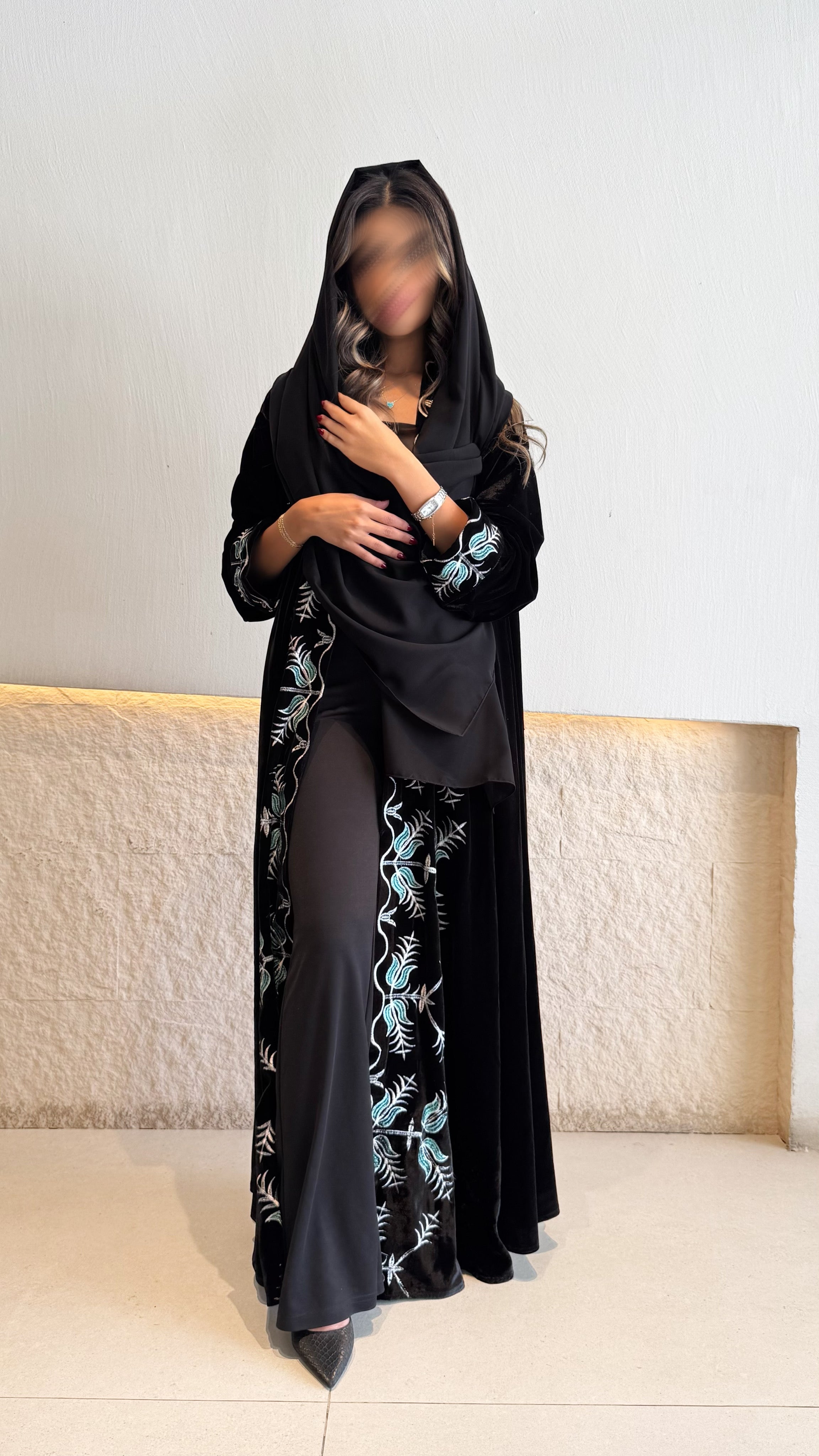 MW1781 - قماش مخمل دبل كلوش تطريز كمبيوتر - Aya