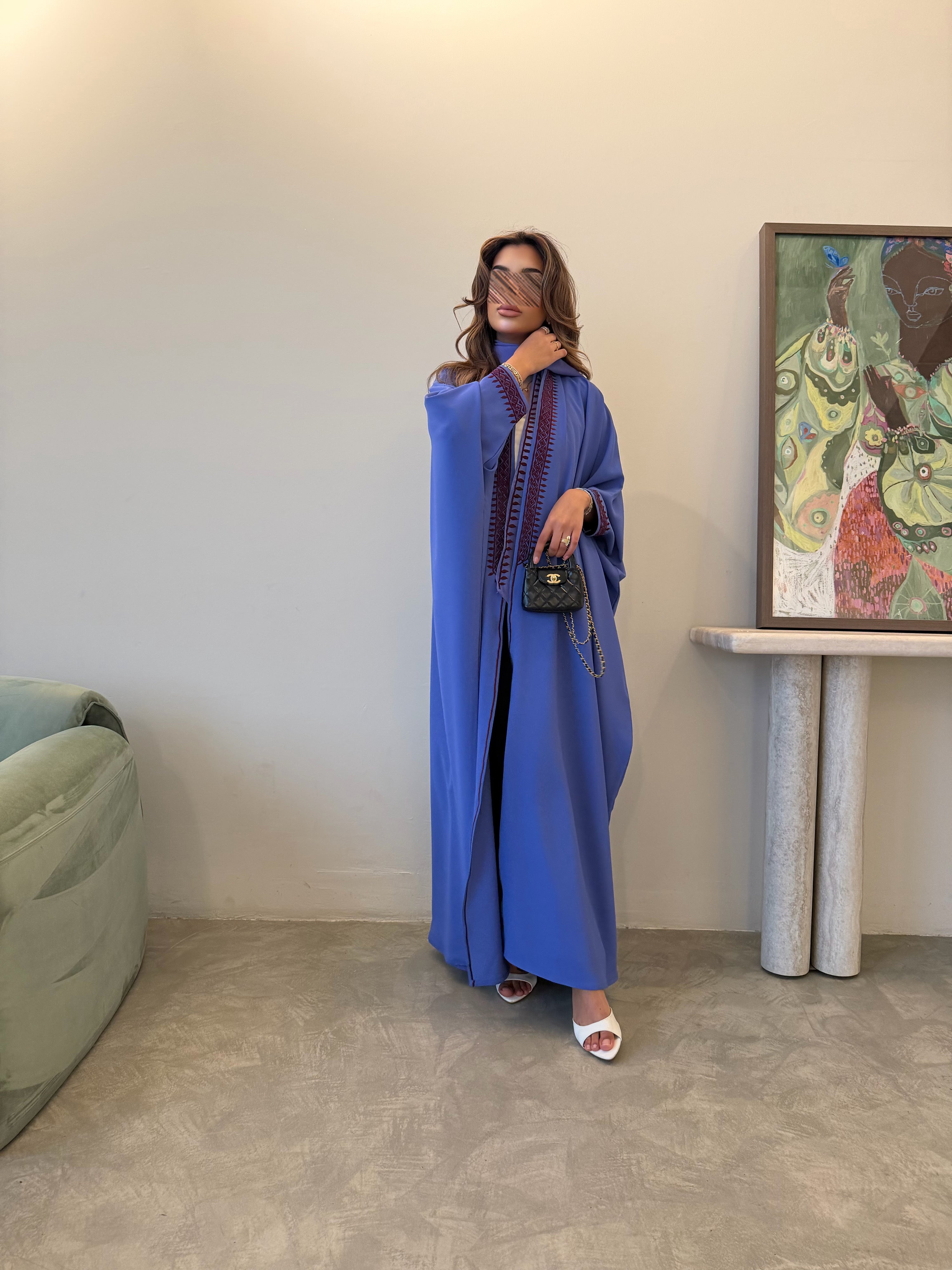 MWT5063 - قماش كريب بنفسجي مع تطريز من الأمام والأكمام والطرحه - Aya