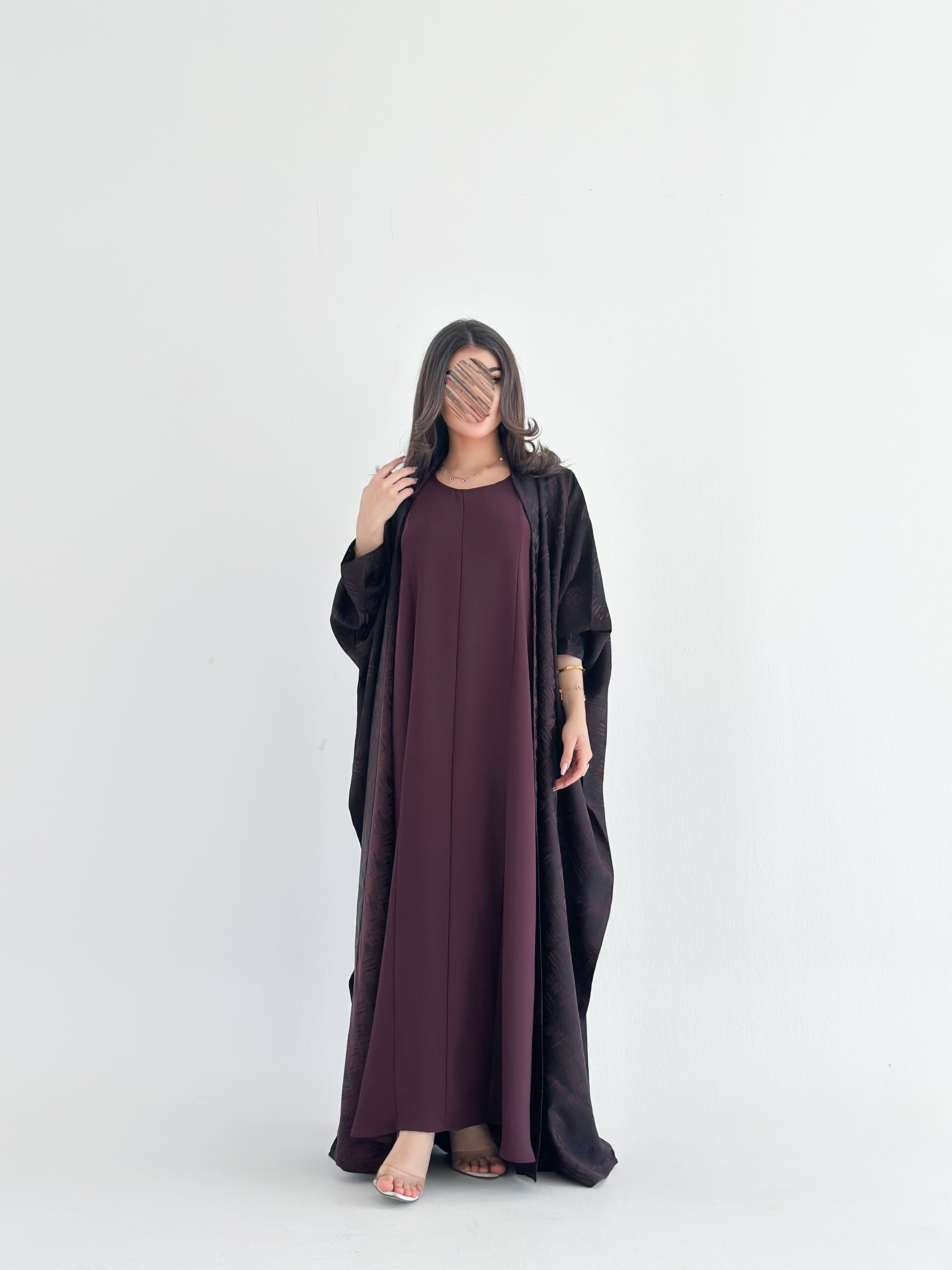 MW2114 - عباية جاكار قصه بشت مع اضافة فستان داخلي كريب حرير - Aya