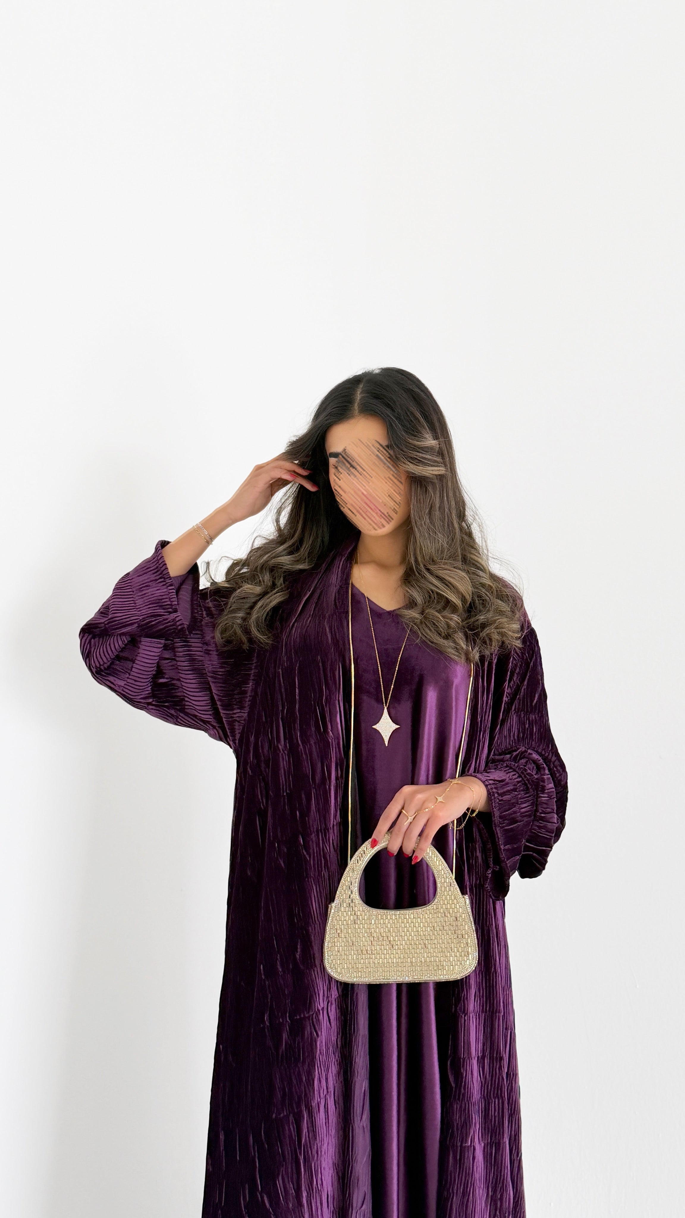 MWJ016 - جلابية شامواه مكسر بقطعتين فستان داخلي وقطعة من فوق - Aya