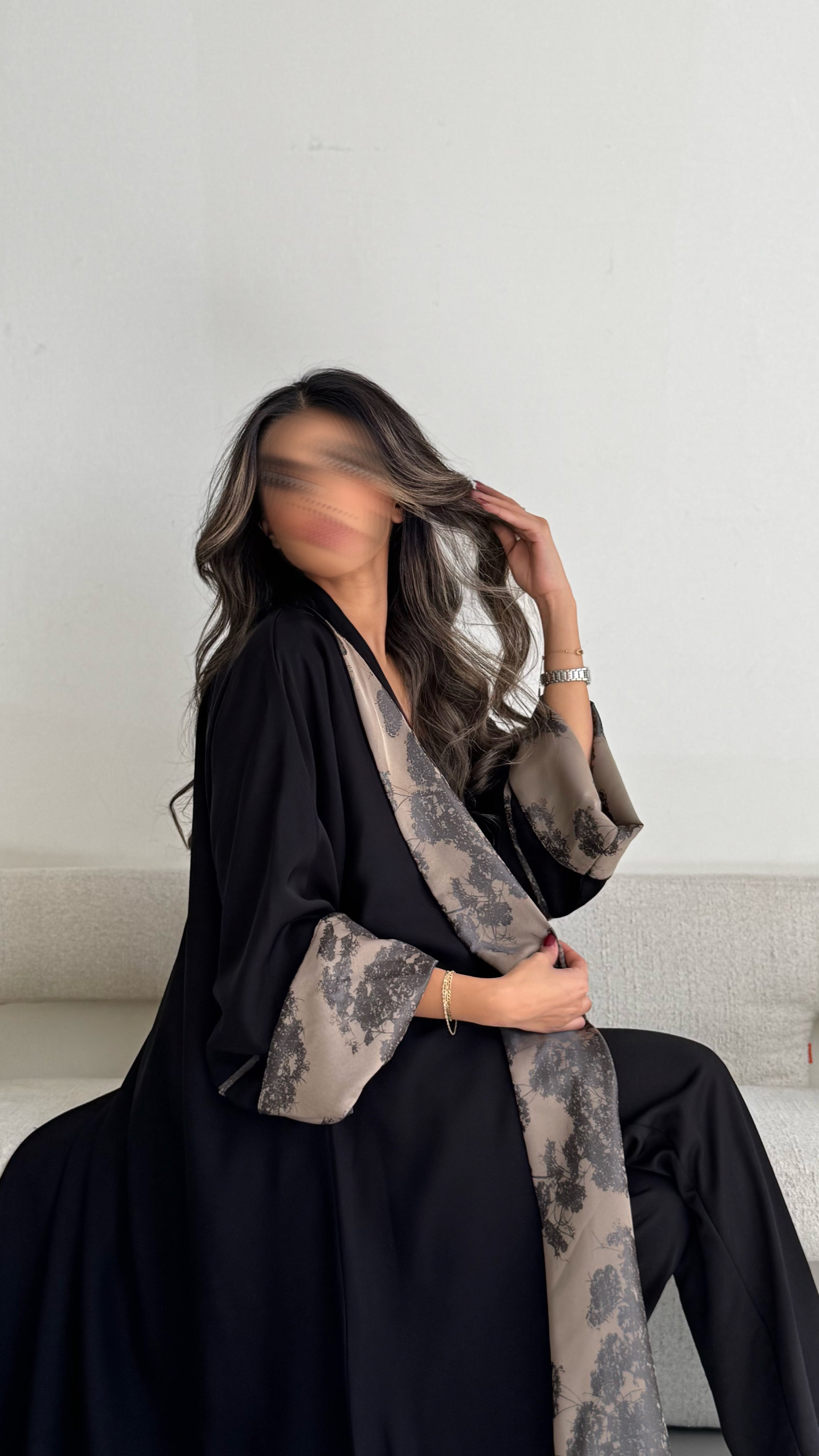 MWT392 - عباية اسود دبل فيس جاكار بيج - Aya