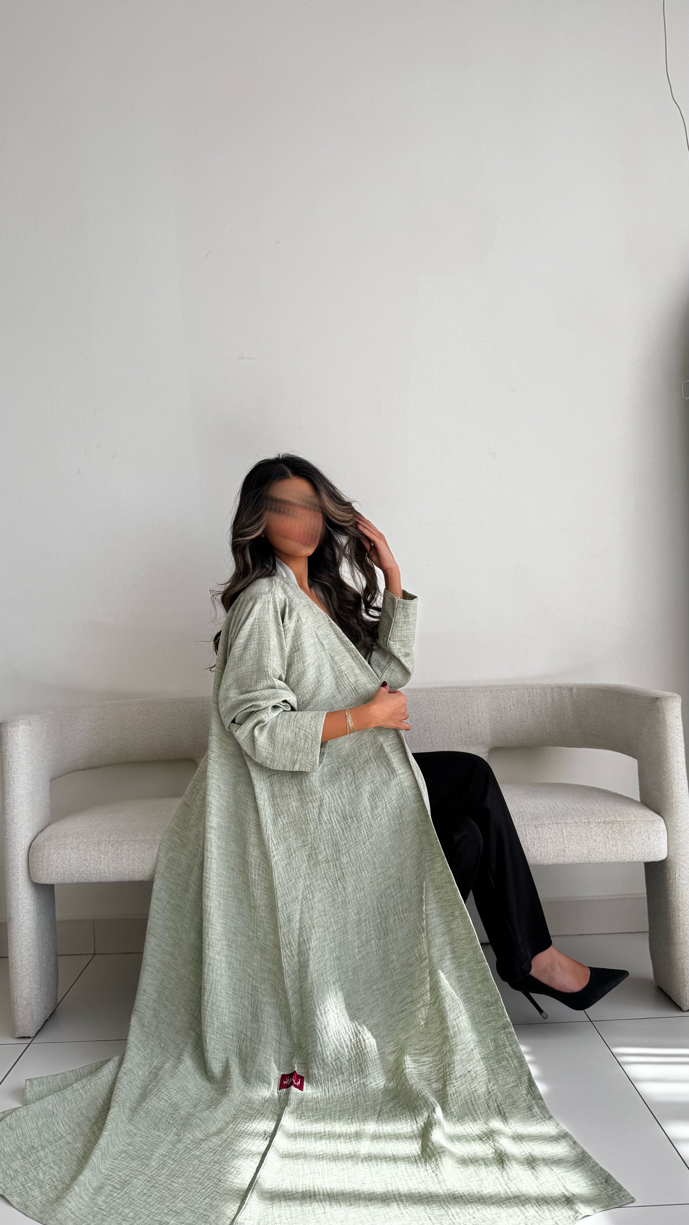 MWT529 - عباية أخضر فاتح لنن - Aya