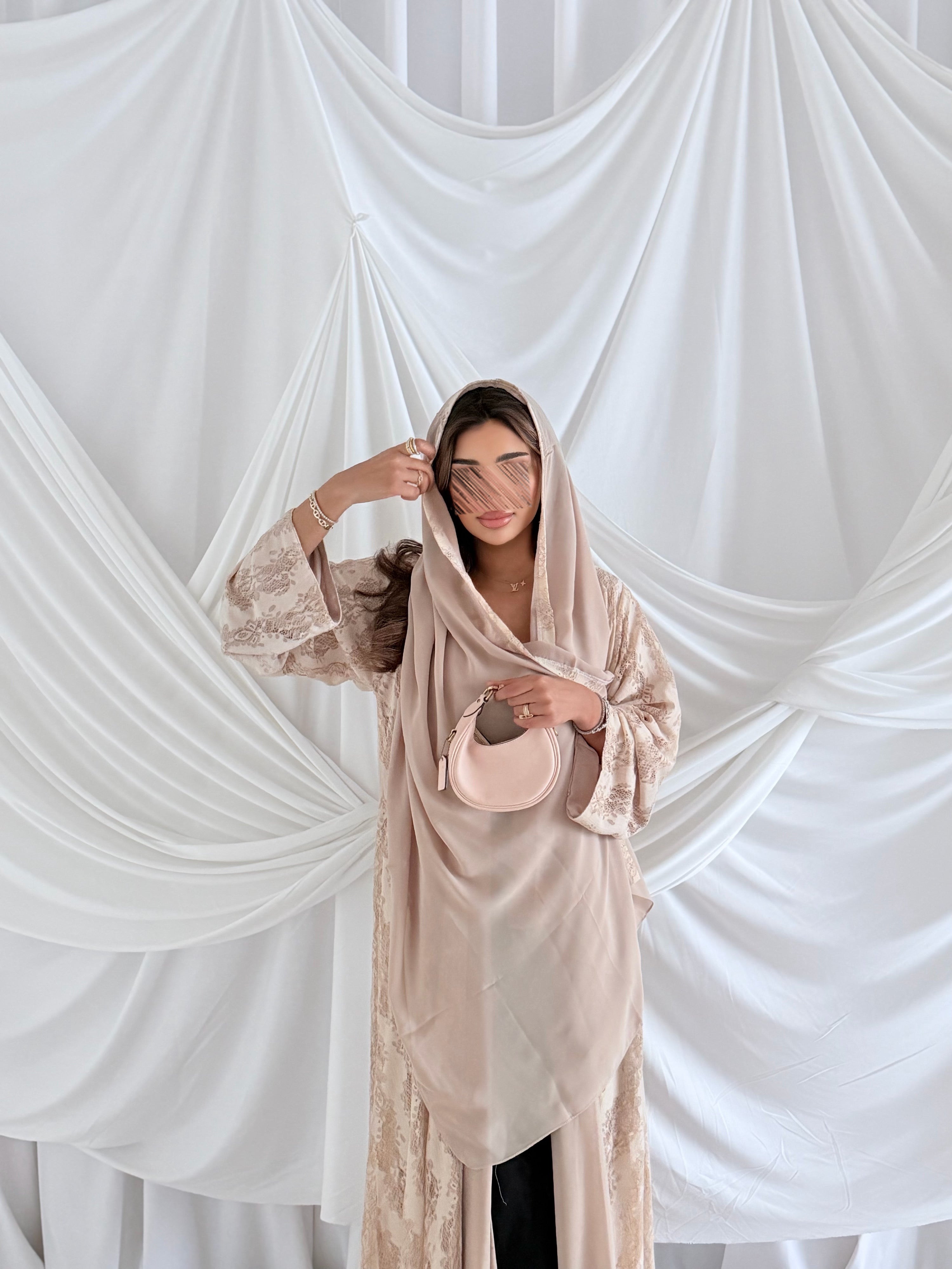 MWT5056 - قماش بيج دانتيل مبطن كامل قصة كلوش - Aya