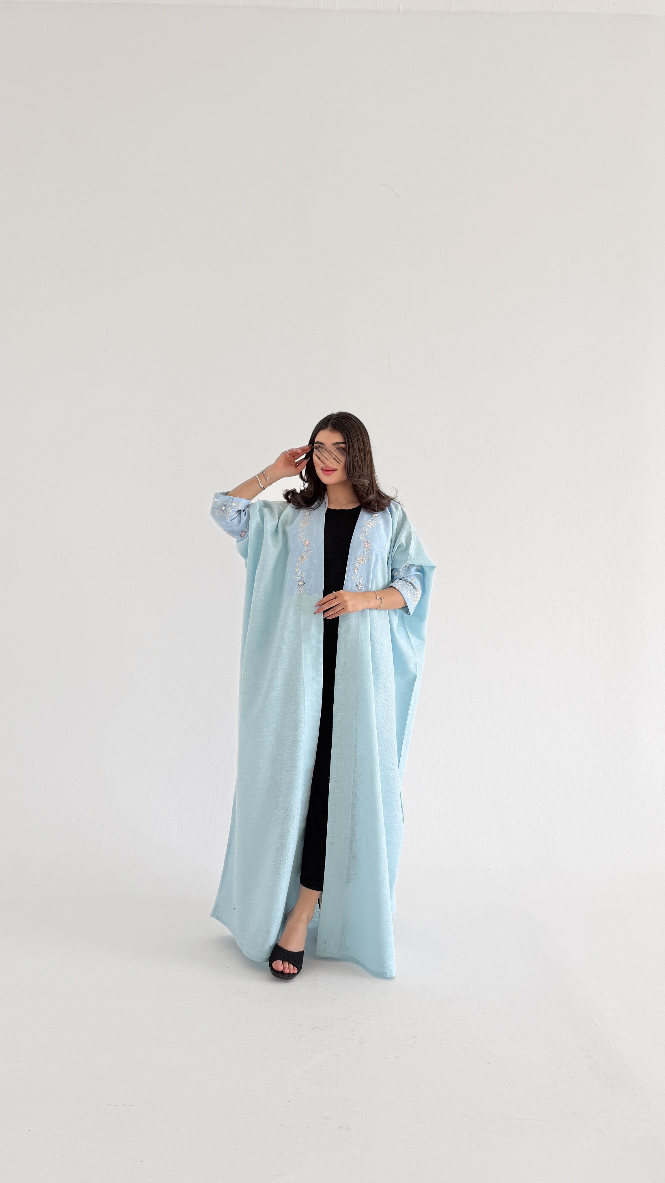 MWT5035 - قماش لينن سماوي مع تطريز سماوي - Aya