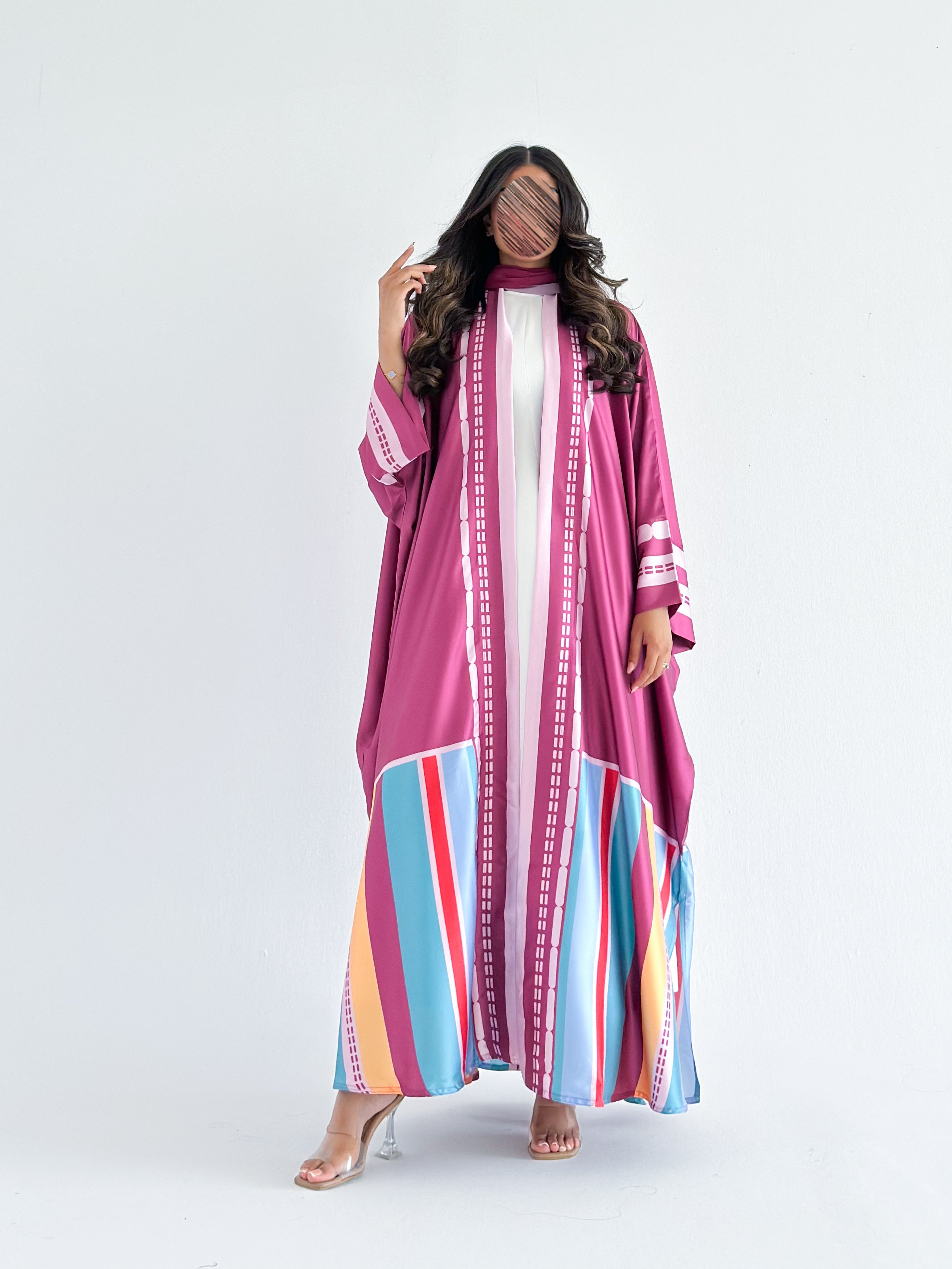 MWT1201 - عباية مخطط ملون |Colorful striped abaya
