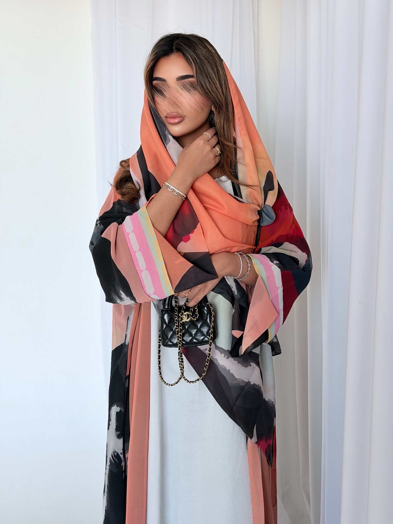 MWT5169 - عبايه طباعة شيفون قماش ليزر - Aya