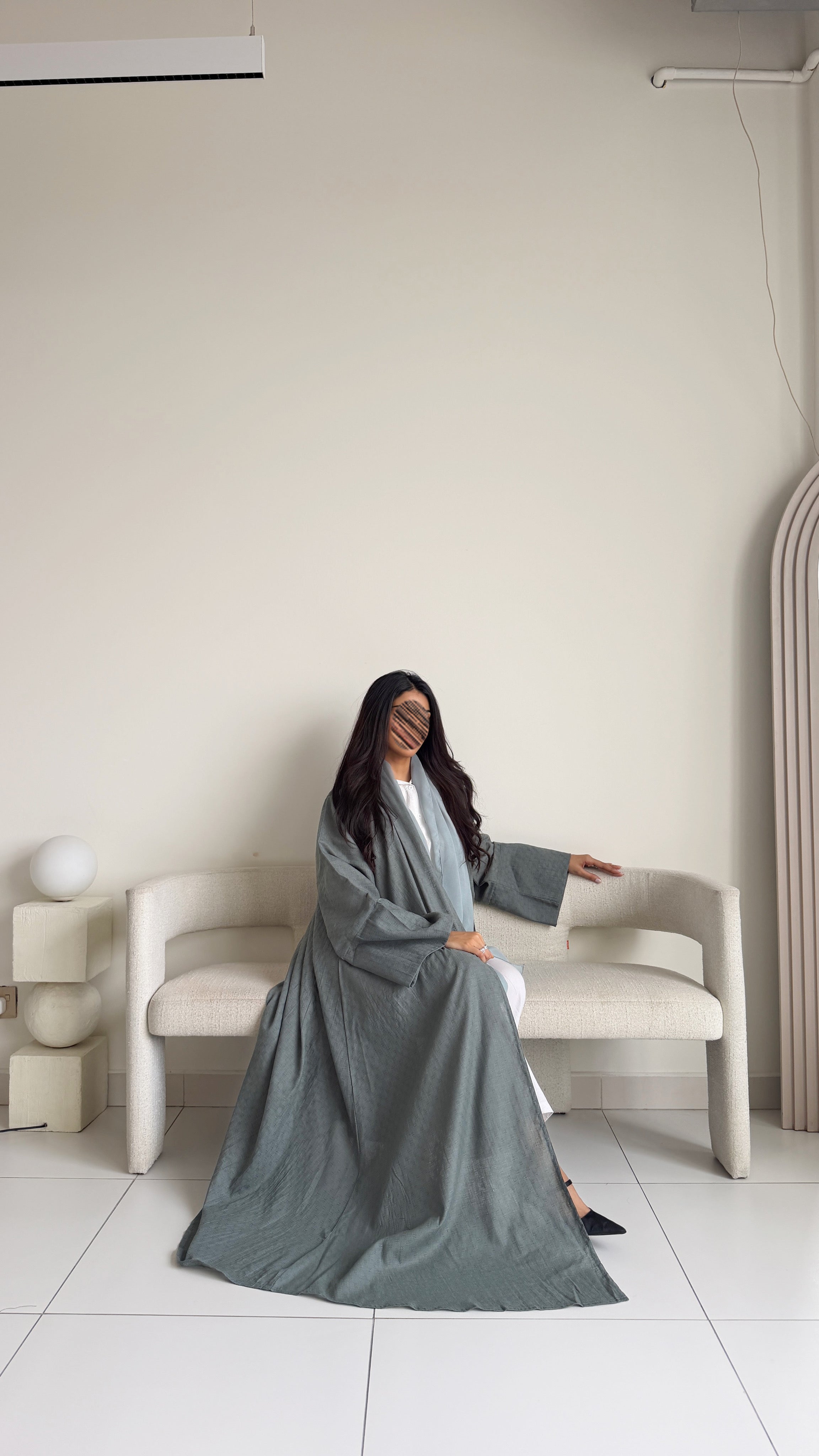 MWT5020 - قماش لينن زيتي فاتح قصة ربع كلوش - Aya