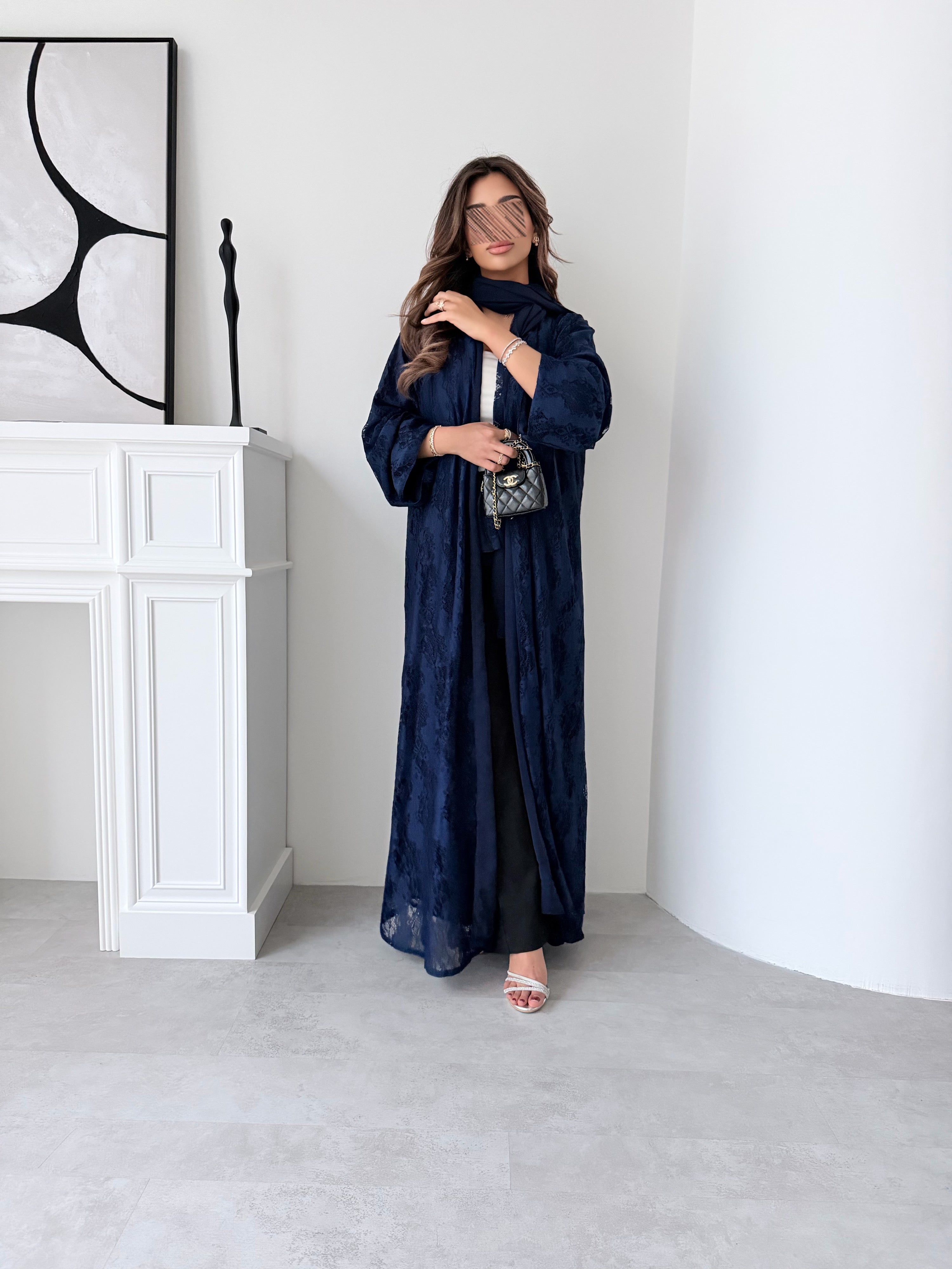 MWT5057 - قماش كحلي دانتيل مبطن كامل قصة كلوش - Aya