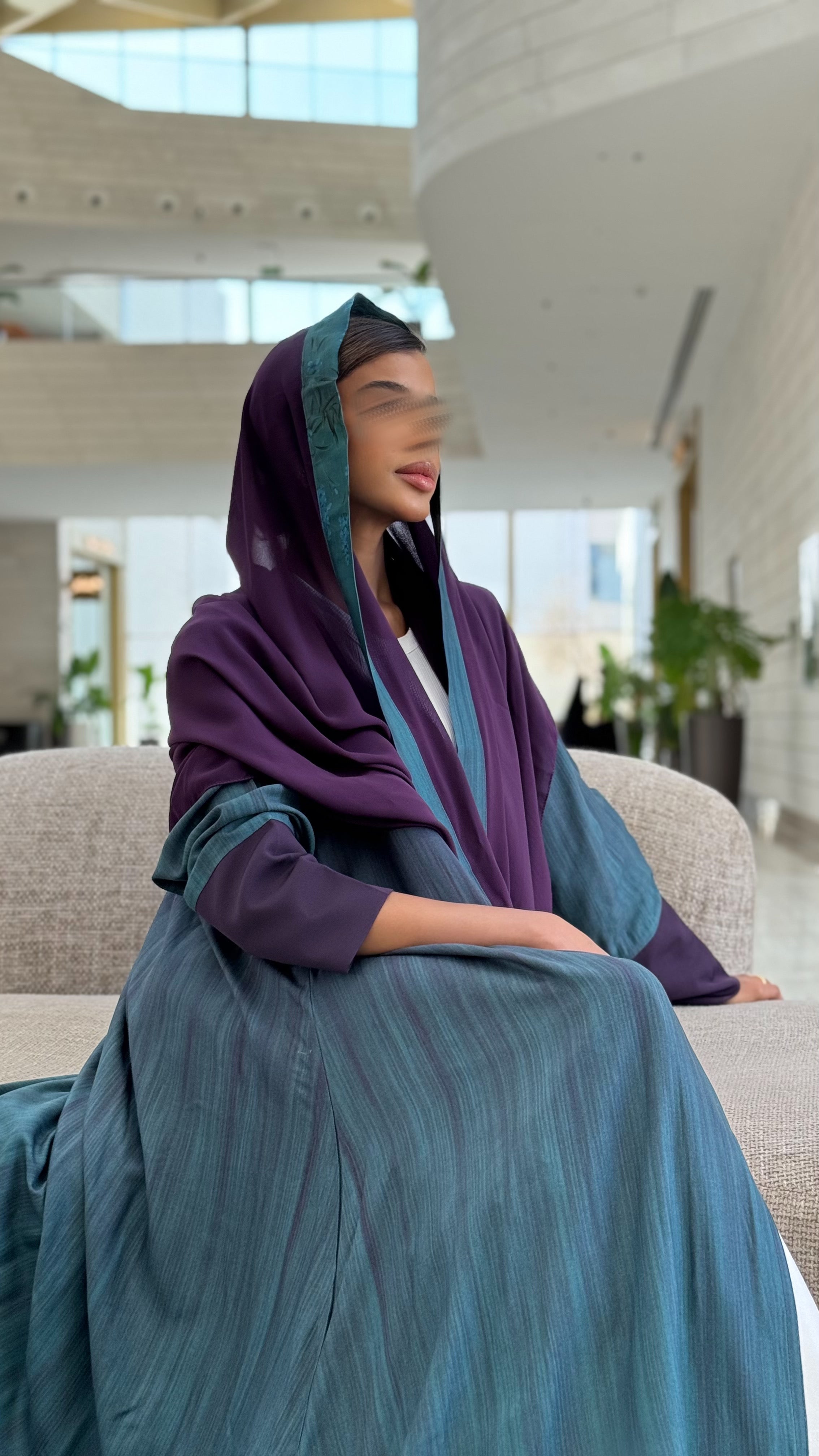 MWT306 - عباية فسكوز مشجر اخضر | Green Viscose - Aya