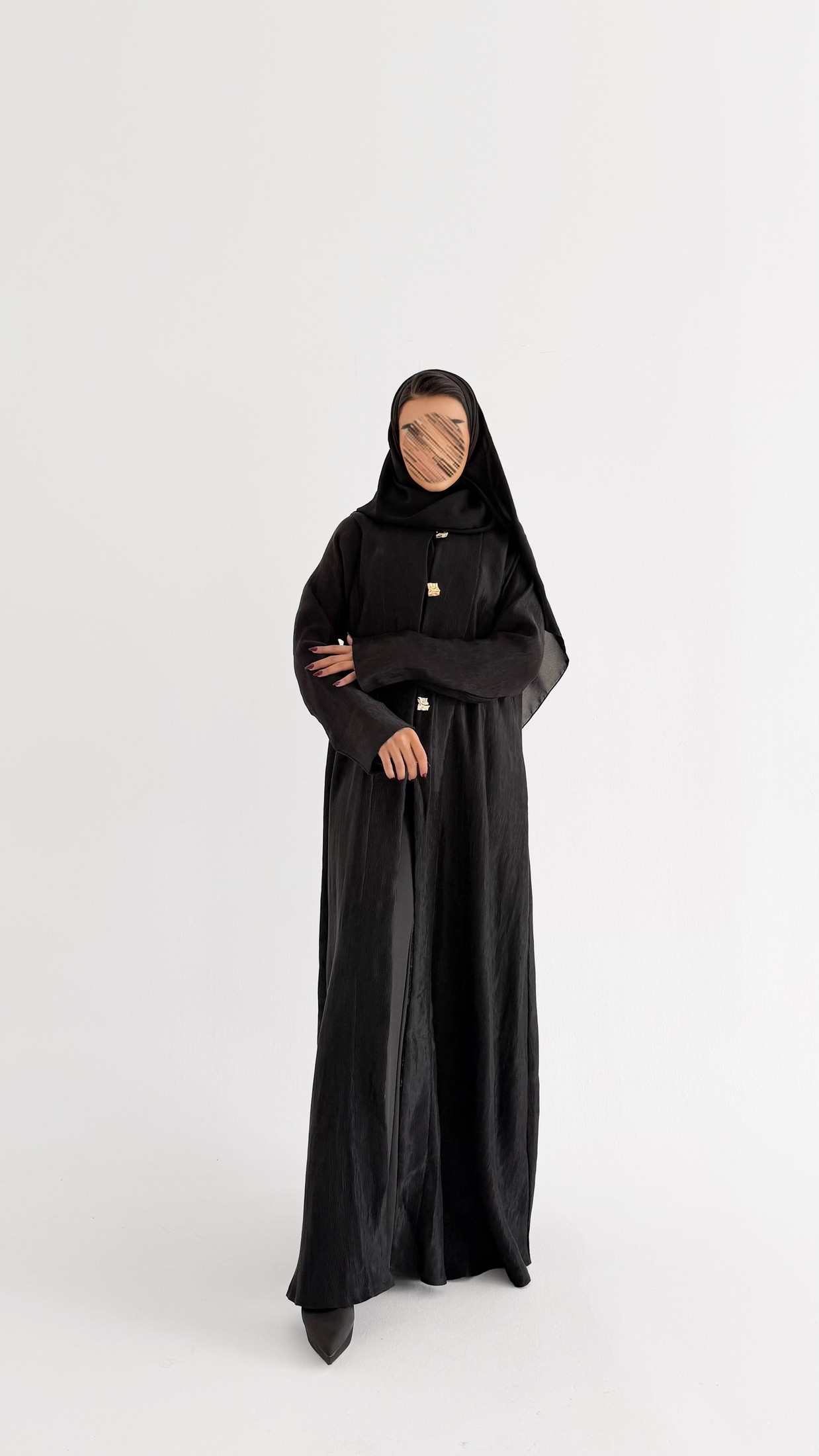 MWT659 -عباية اسود بليزر قماش مكسر - Aya