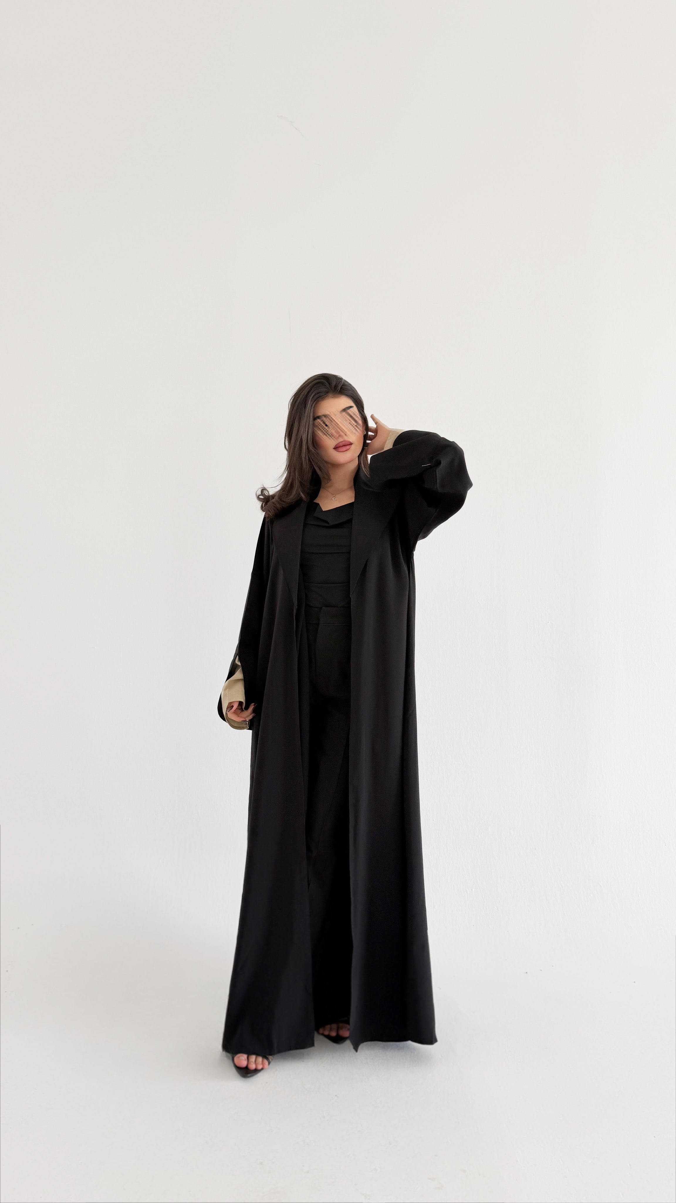 MW1401 - عباية حرير رسمية ياباني مع أكمام لنن - Aya