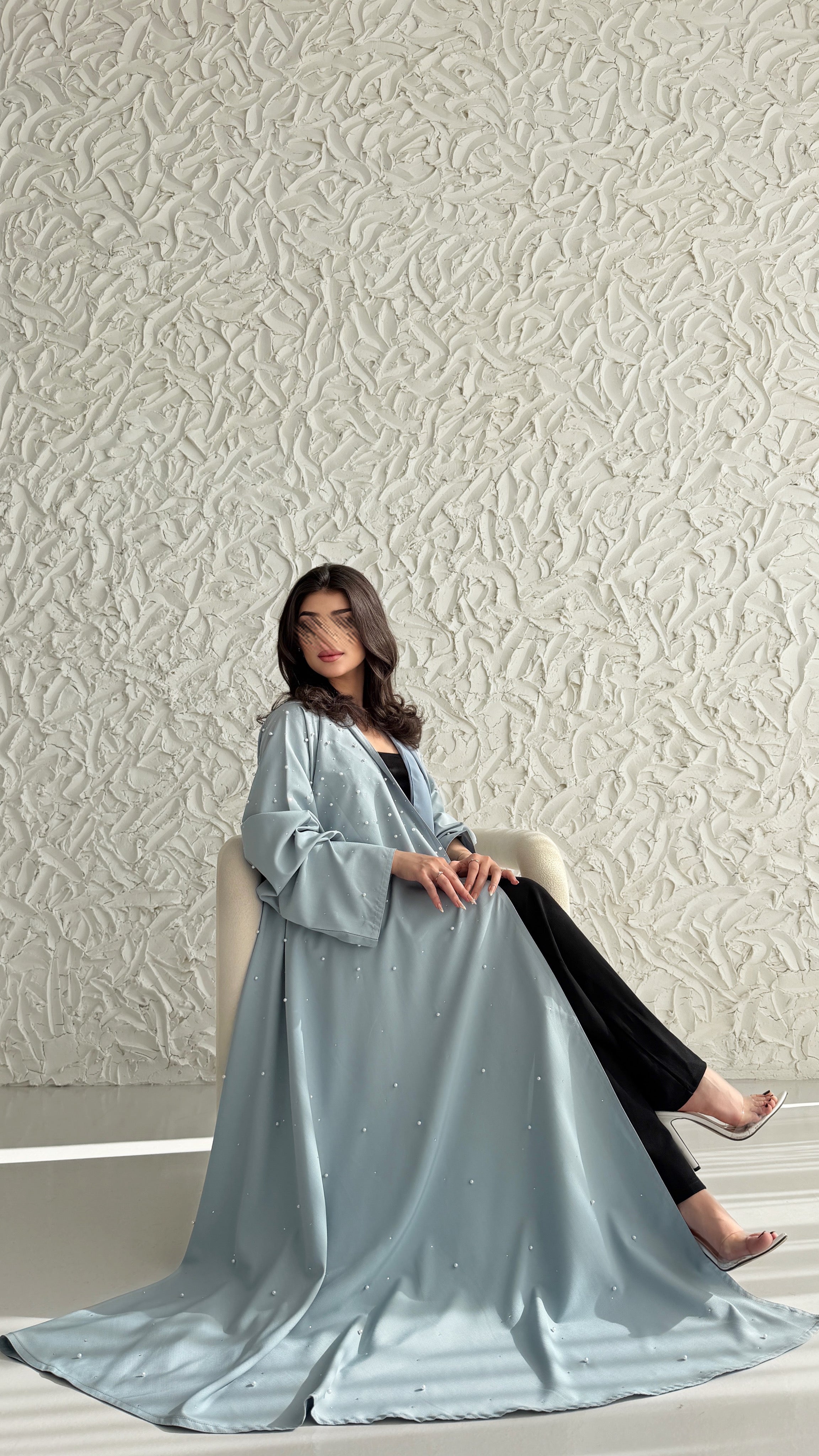 MW2065 - عبايه كريب دبل كلوش مع اضافة اللولو - Aya