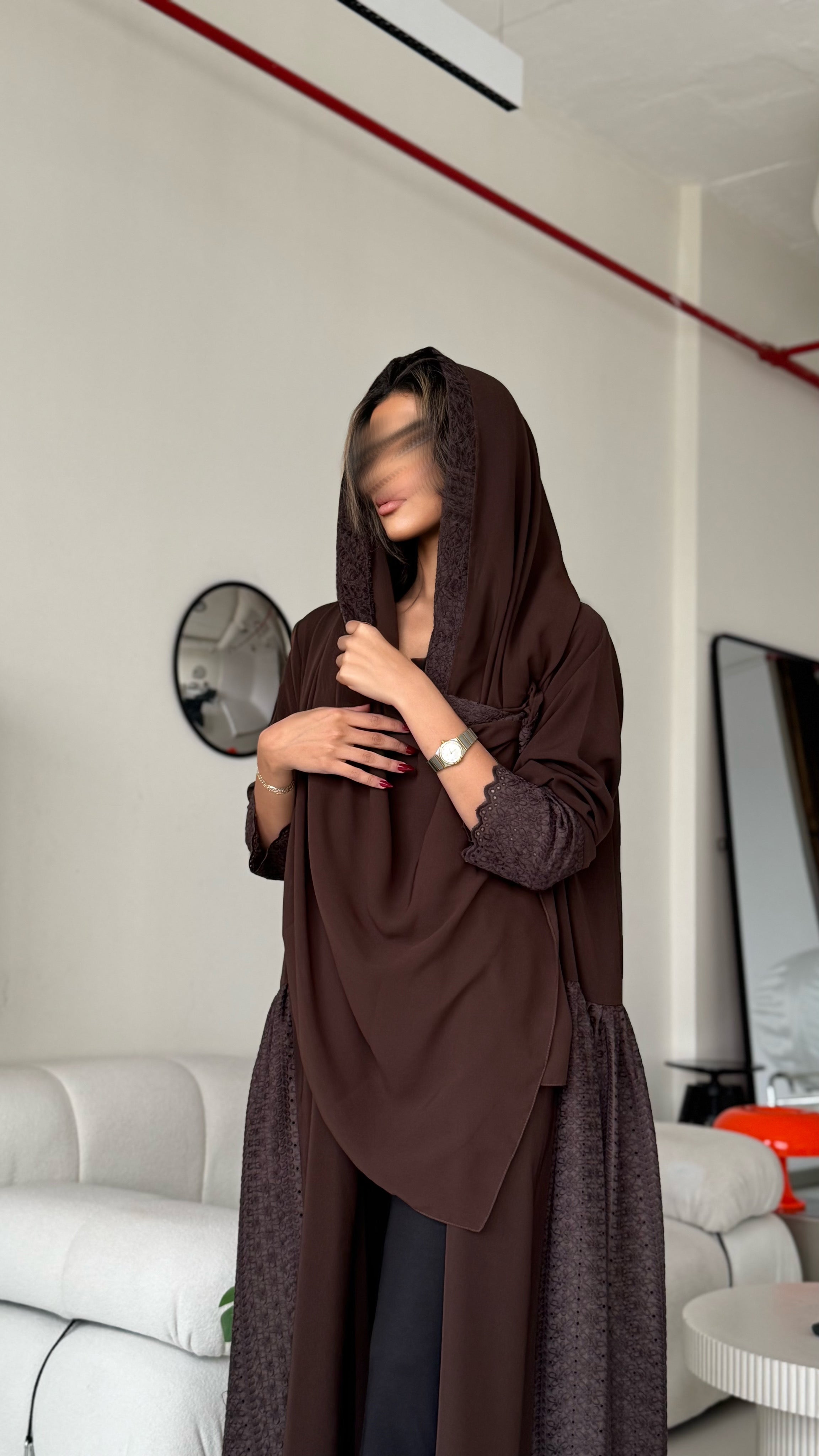 MWT313 - عباية بني مع تدخيلة ركامه - Aya