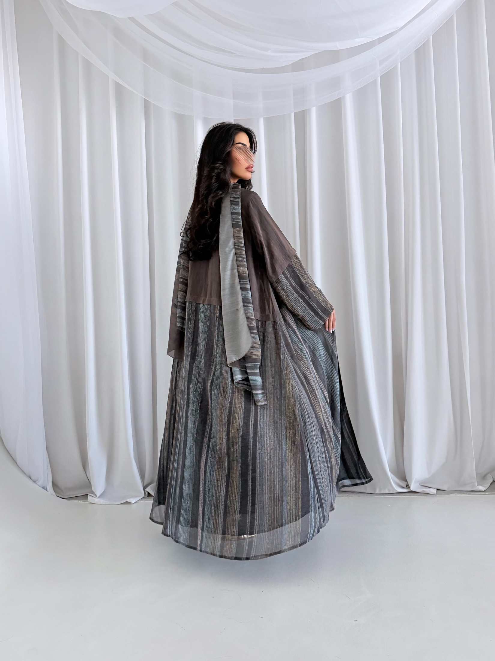 MWT5224 - عبايه بدرجات البني بقماش شيفون يومي - Aya