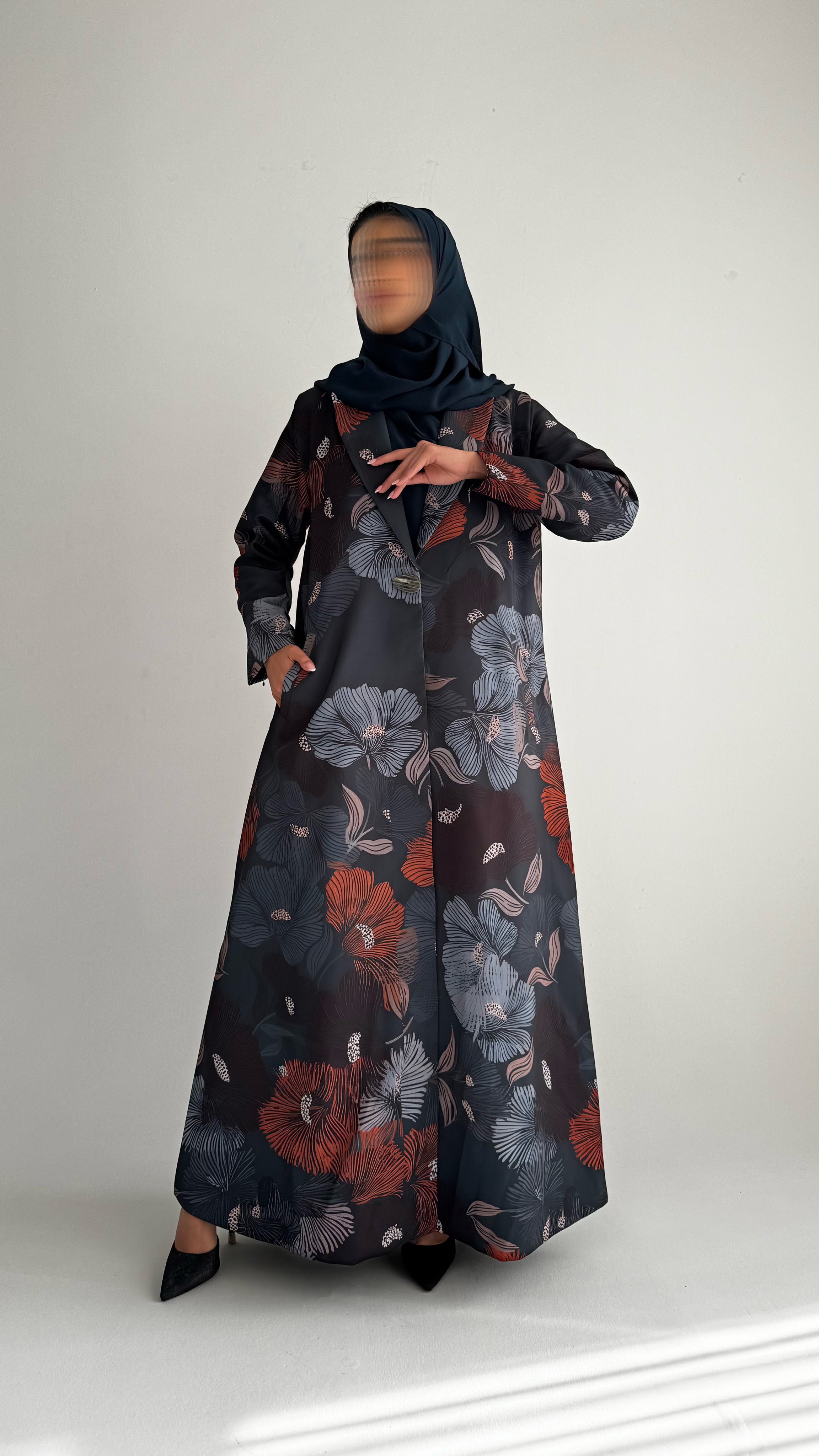 MWT842 - عباية بليزر طباعة | Printed Blazer Abaya - Aya