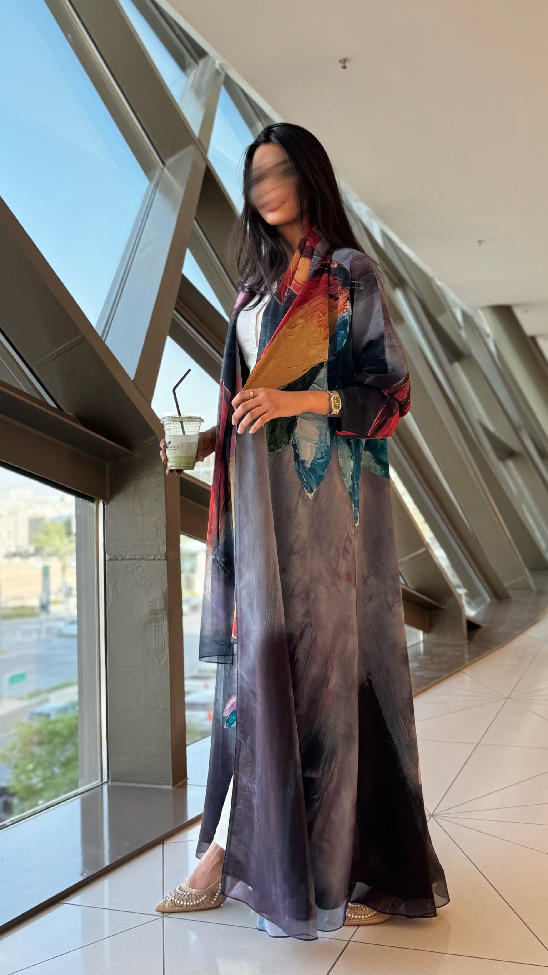 MW1561 - عباية شيفون مورد | Chiffon flowered abaya - Aya