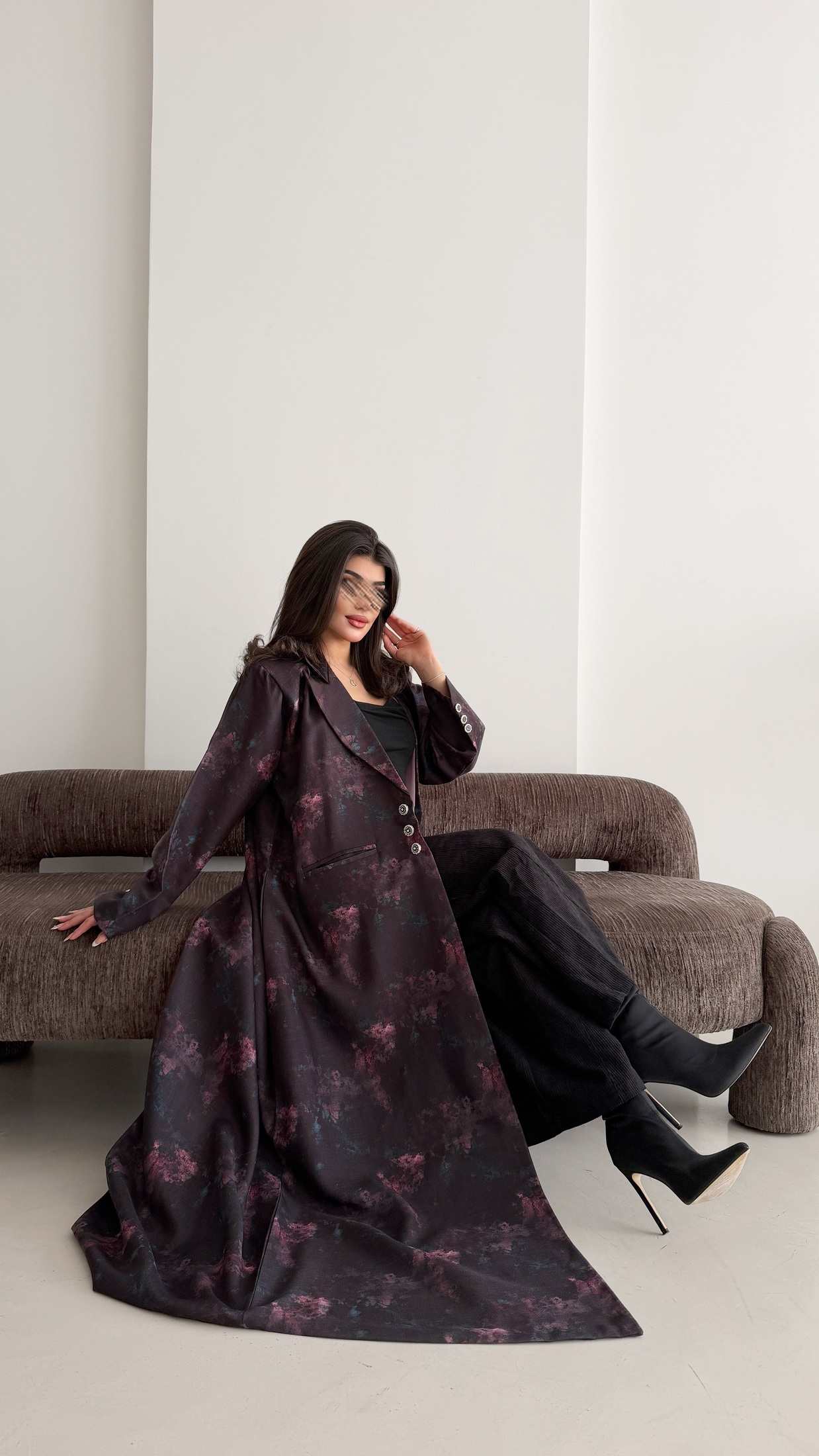 MWT1037 - عباية بليزر طباعة | Printed Blazer Abaya - Aya