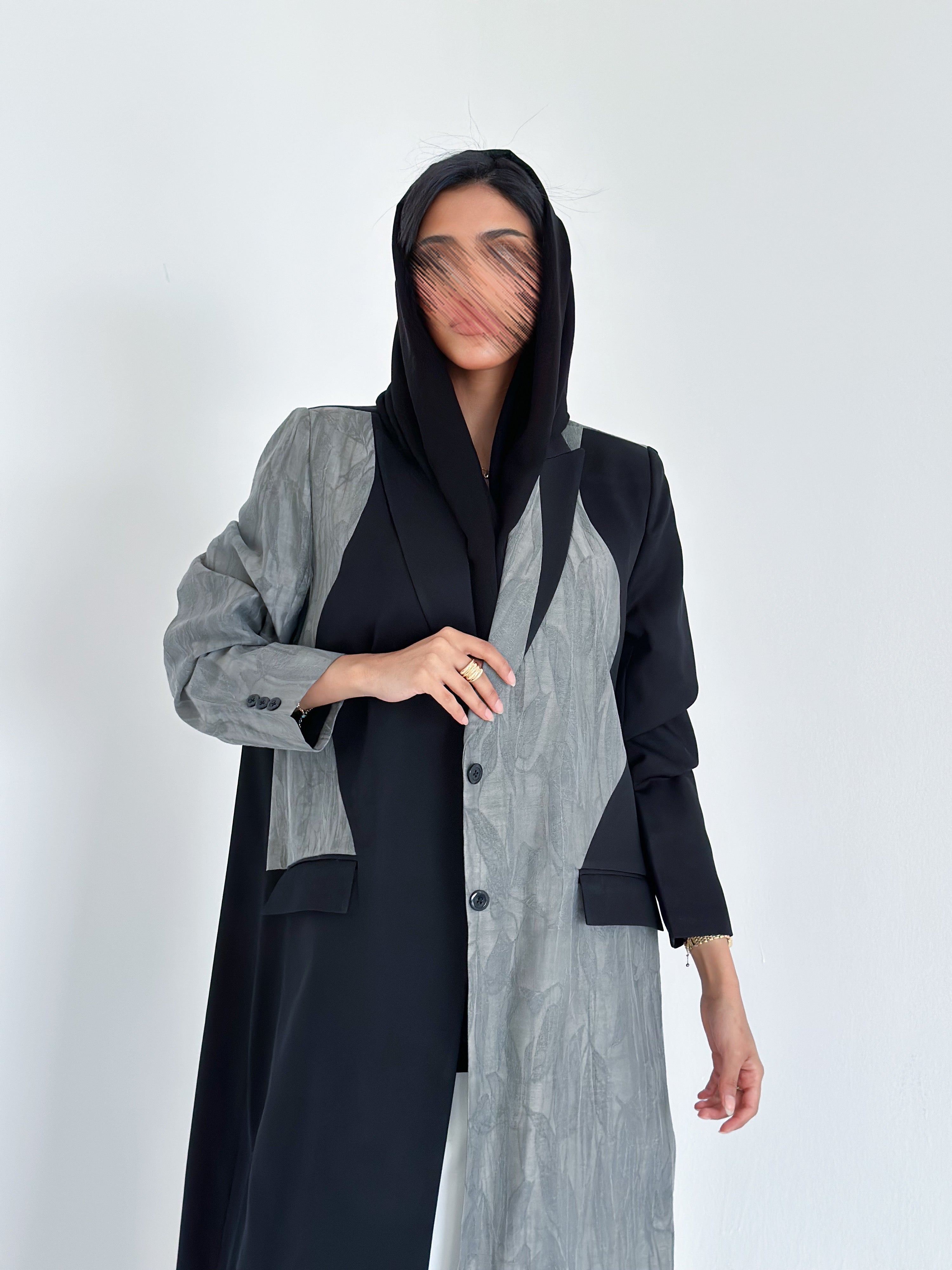 MW1371 -عبايه كريب مع تدخيل تفته مشجر - Aya