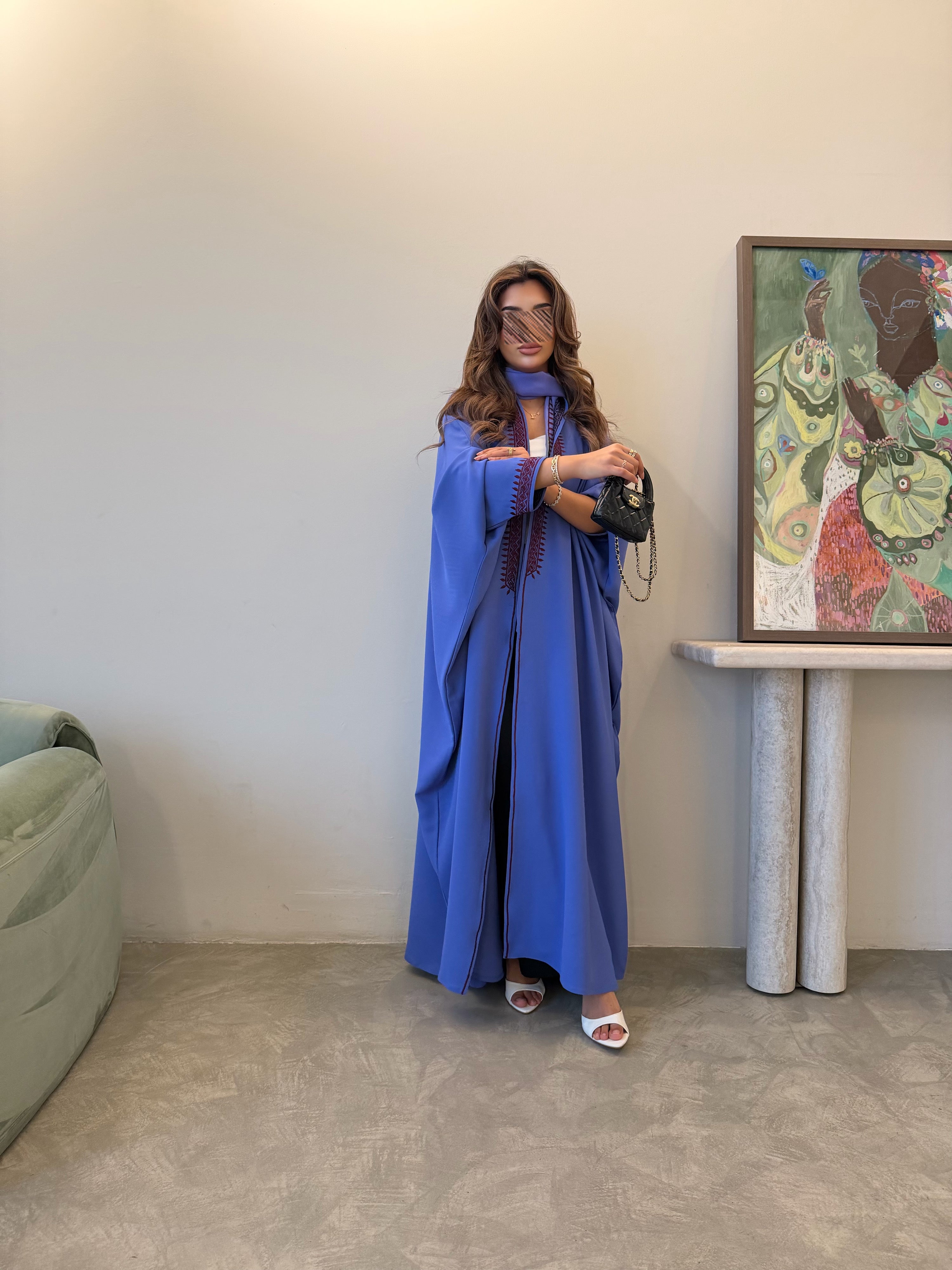 MWT5063 - قماش كريب بنفسجي مع تطريز من الأمام والأكمام والطرحه - Aya