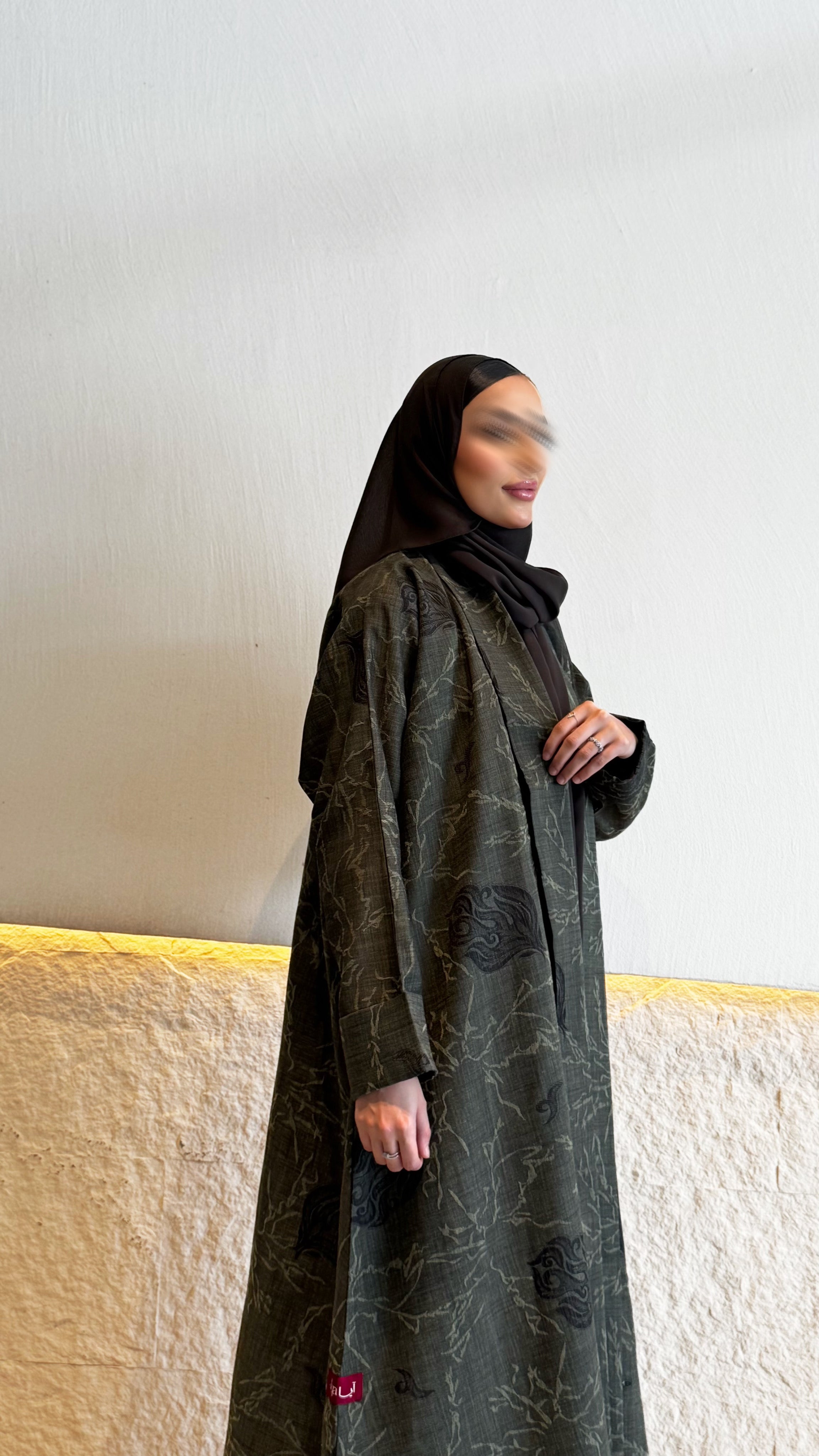 MWT608 - عباية لنن طباعه زيتي