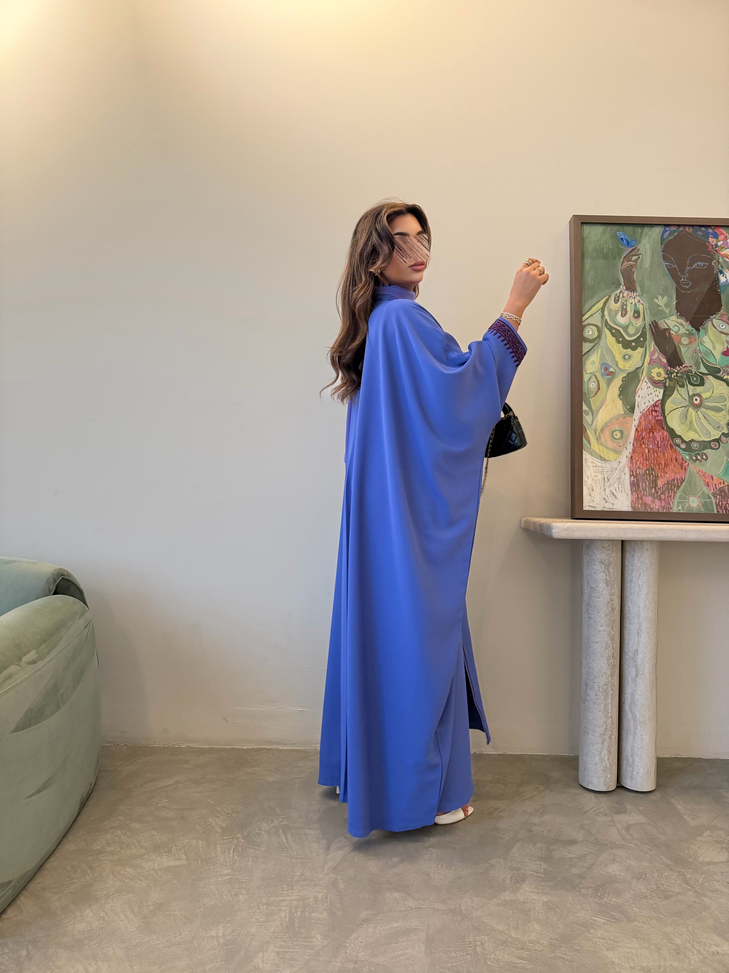 MWT5063 - قماش كريب بنفسجي مع تطريز من الأمام والأكمام والطرحه - Aya