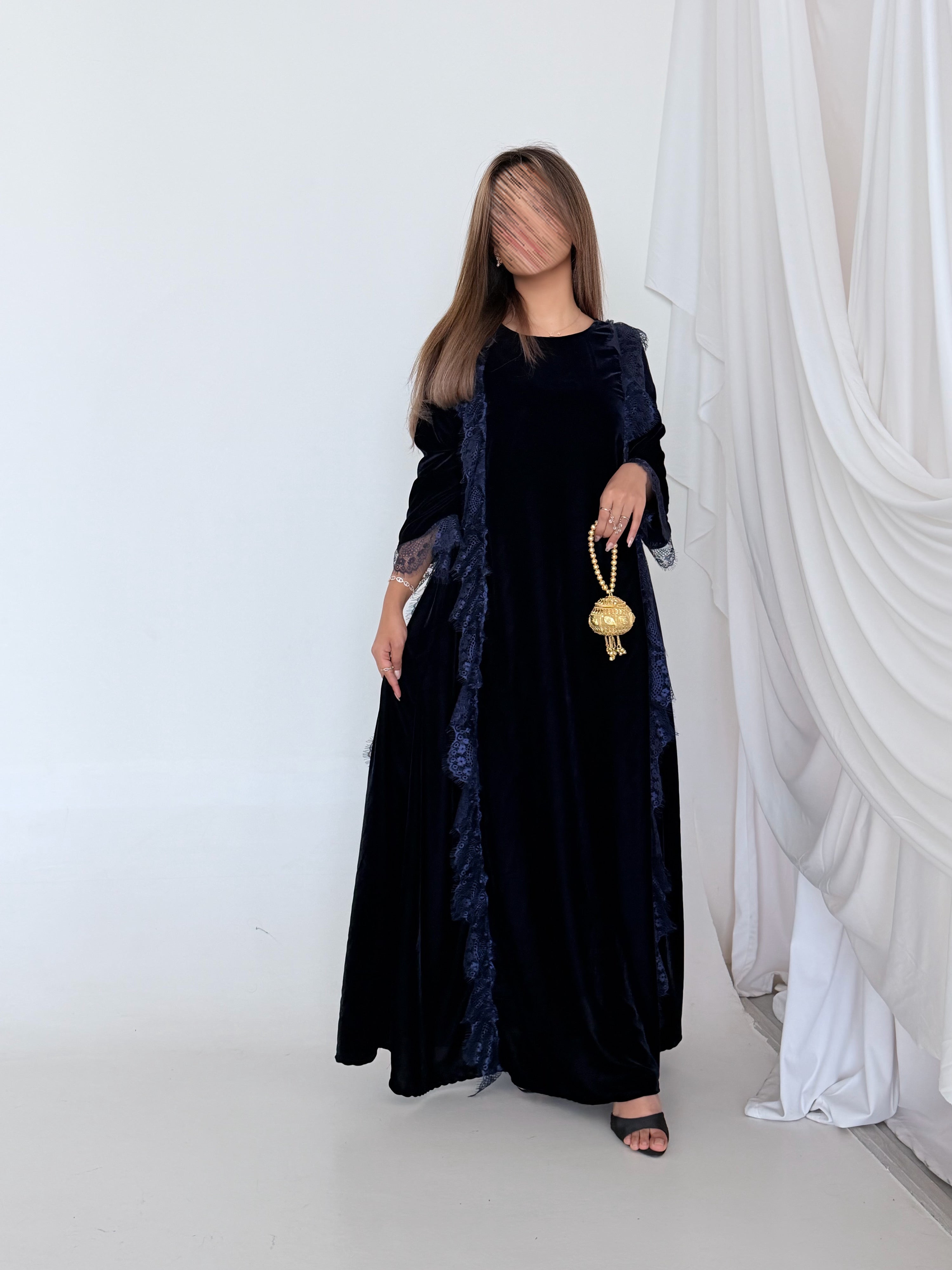 MWJ027 - جلابية كحلي و دانتيل كحلي - Aya