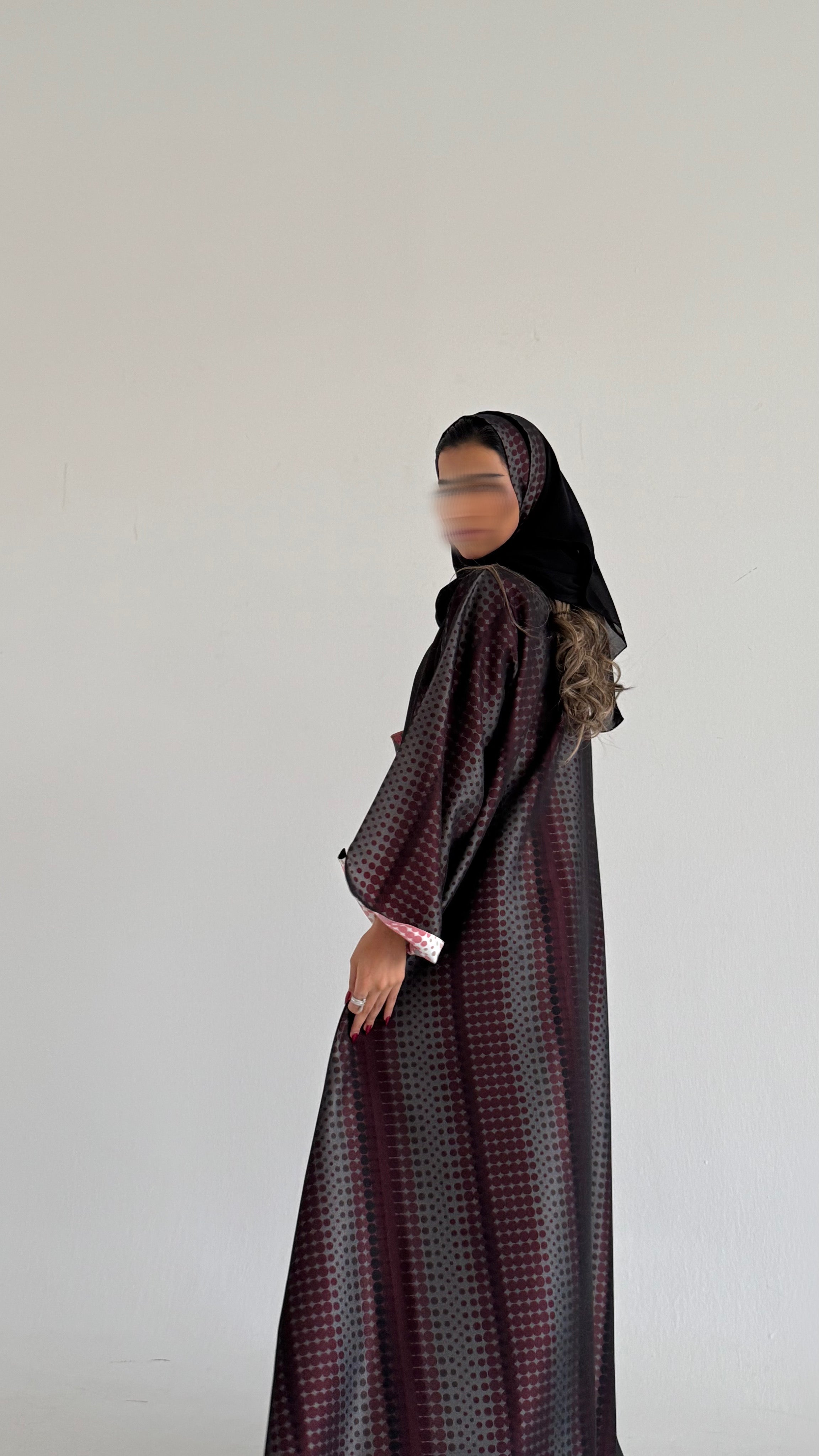MWT302 - عباية تفته منقط مع شيفون|Polka-Dot Taffeta Abaya with Chiffon - Aya