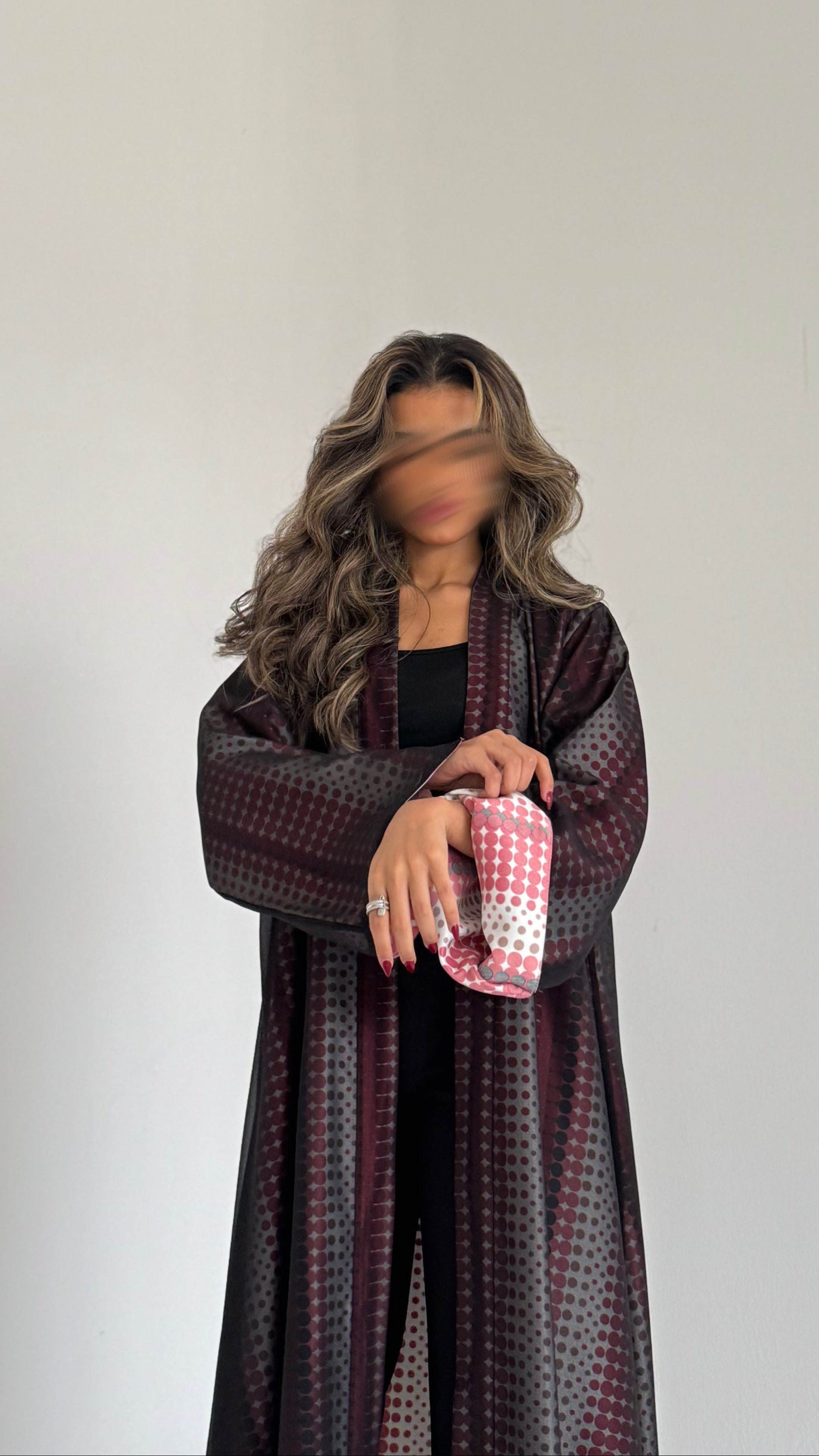 MWT302 - عباية تفته منقط مع شيفون|Polka-Dot Taffeta Abaya with Chiffon - Aya
