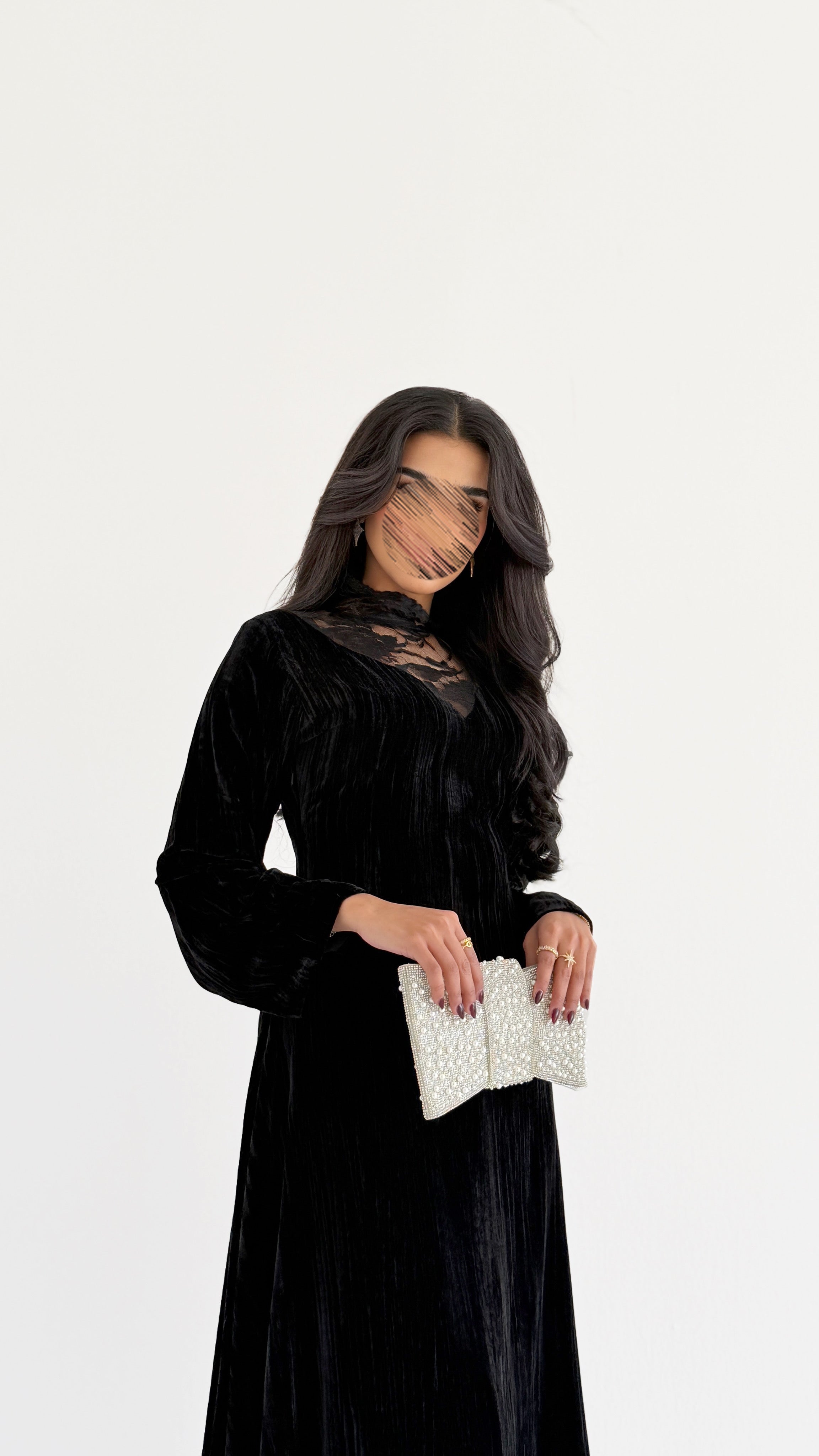 MWJ015 - جلابية مخمل مكسر بتفاصيل كلفة أنيقة تعكس فخامة القطعة - Aya