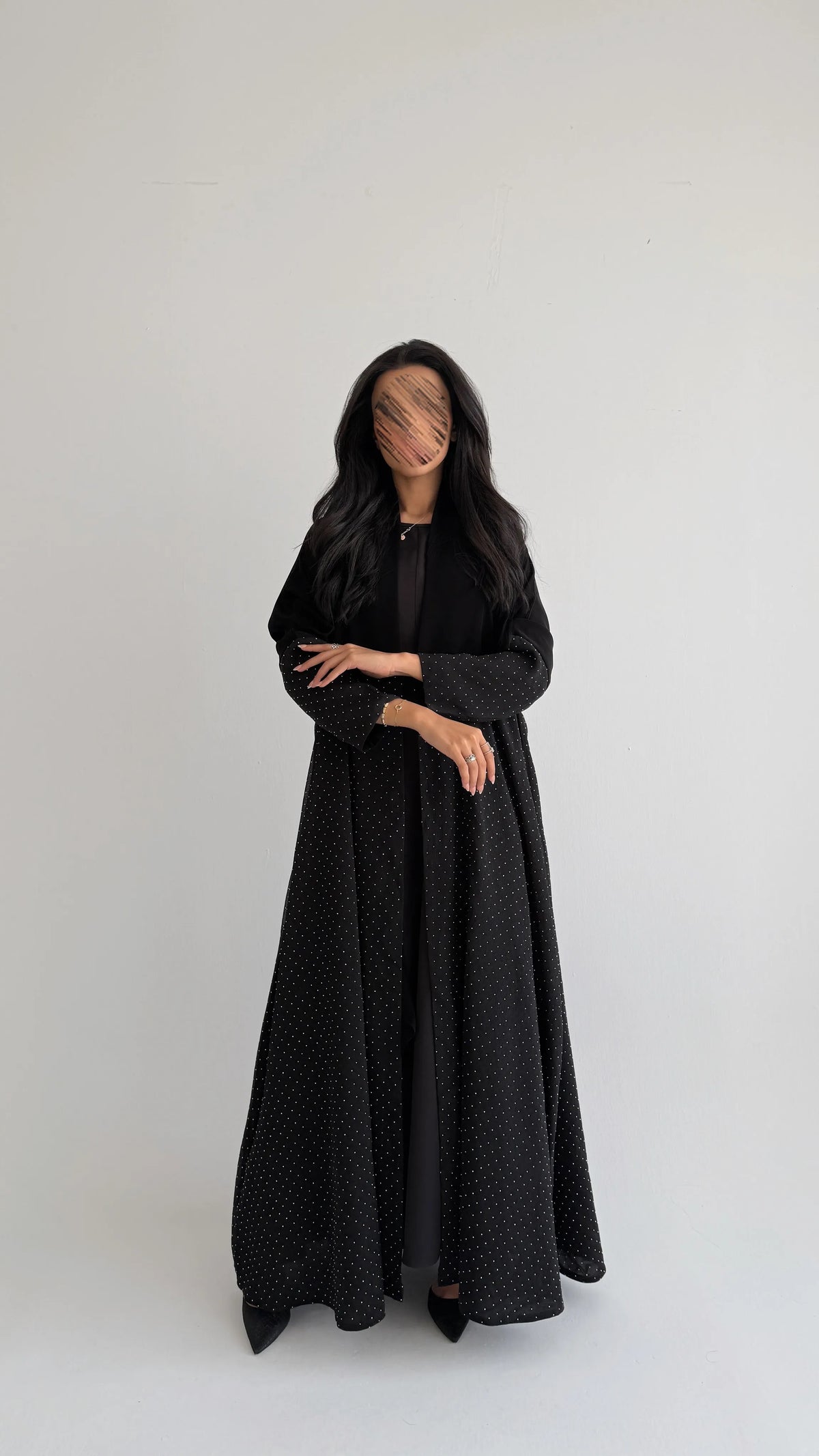 MWT1260 - عبايه اسود بتدخيله شيفون لمعة راقي - Aya